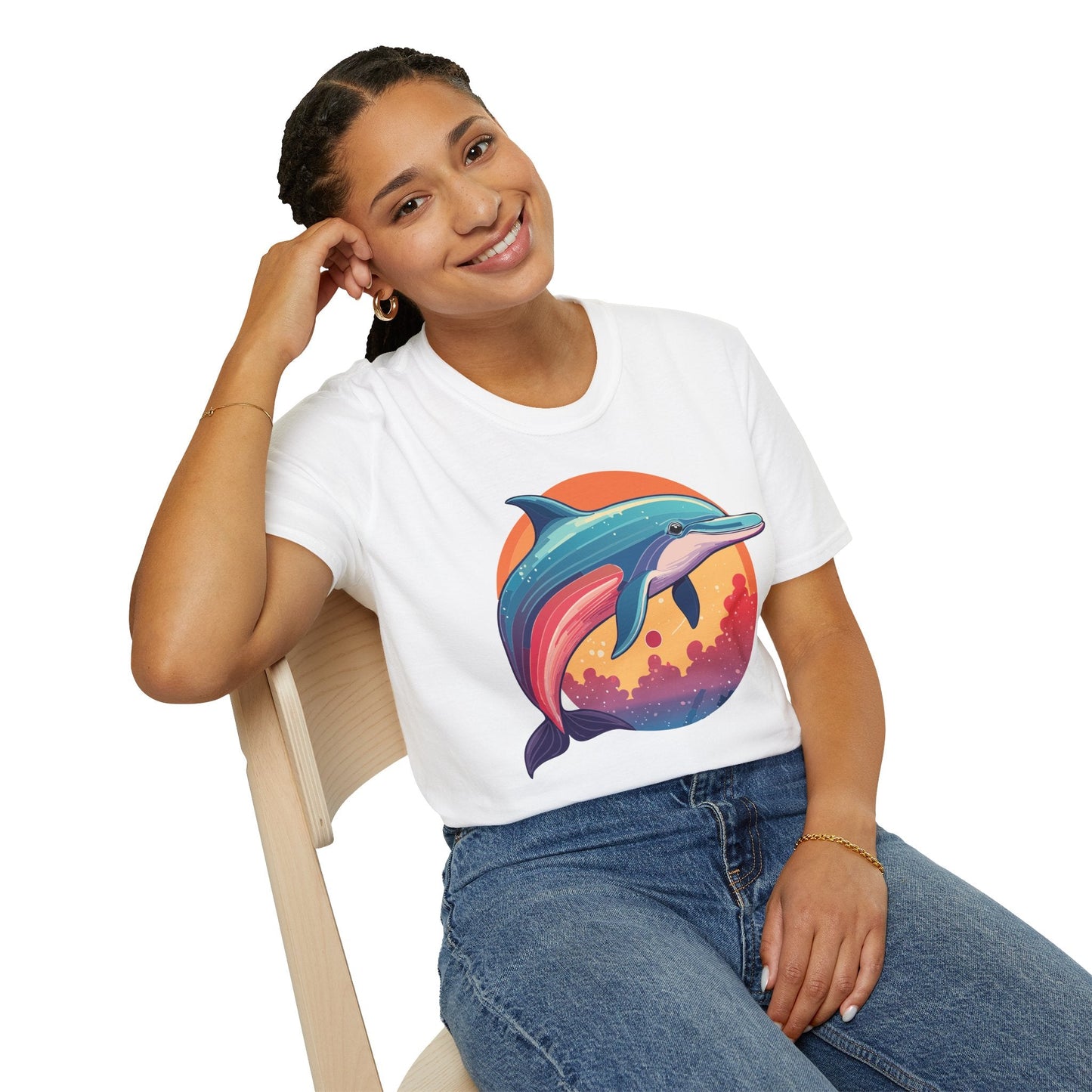 Dolphin Shirt For Unisex Adults Gildan Softstyle 64000 Ring Spun Cotton Tee Fish Tee