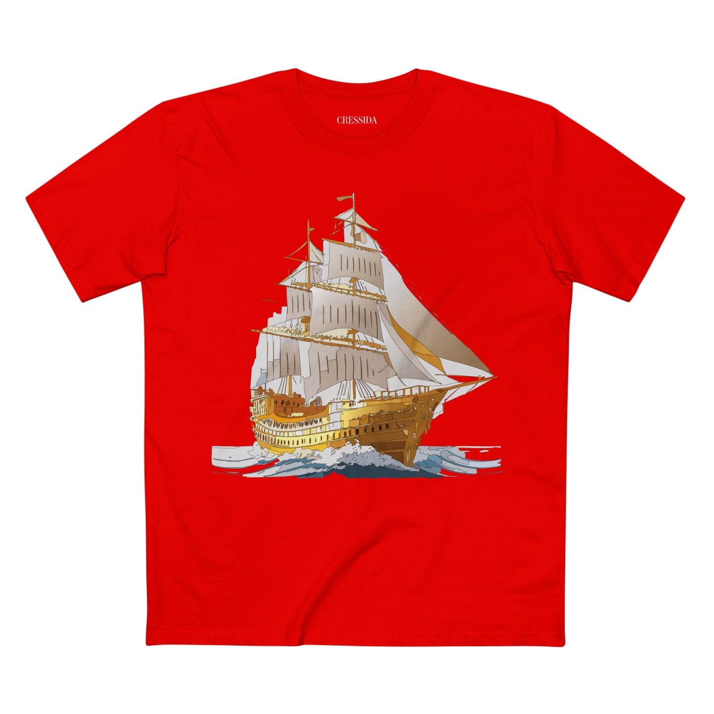 Ship Graphic Unisex 100 Cotton T-Shirt with Gold Frigate Art Design 22