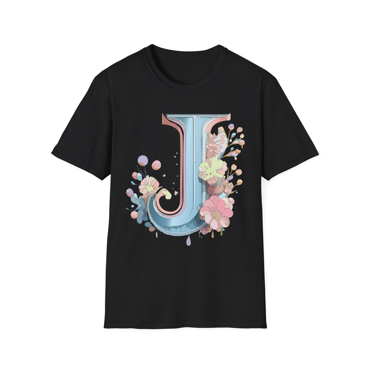 Floral Letter J T-Shirt | Pastel Monogram Initial Tee
