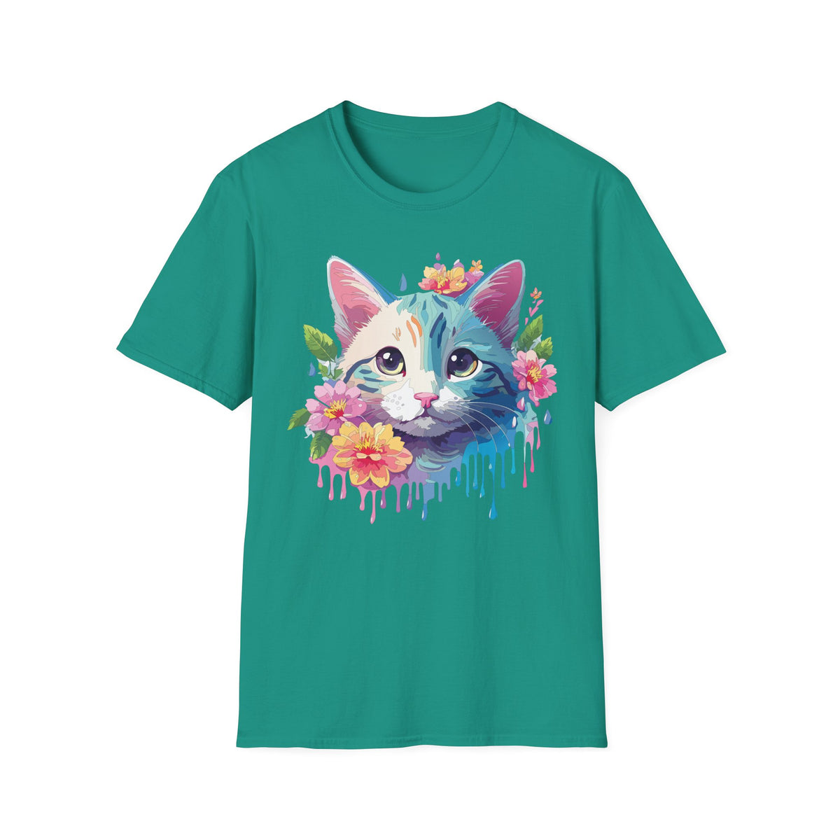 Colorful Watercolor Cat Tee | Floral Crown Cat T-Shirt