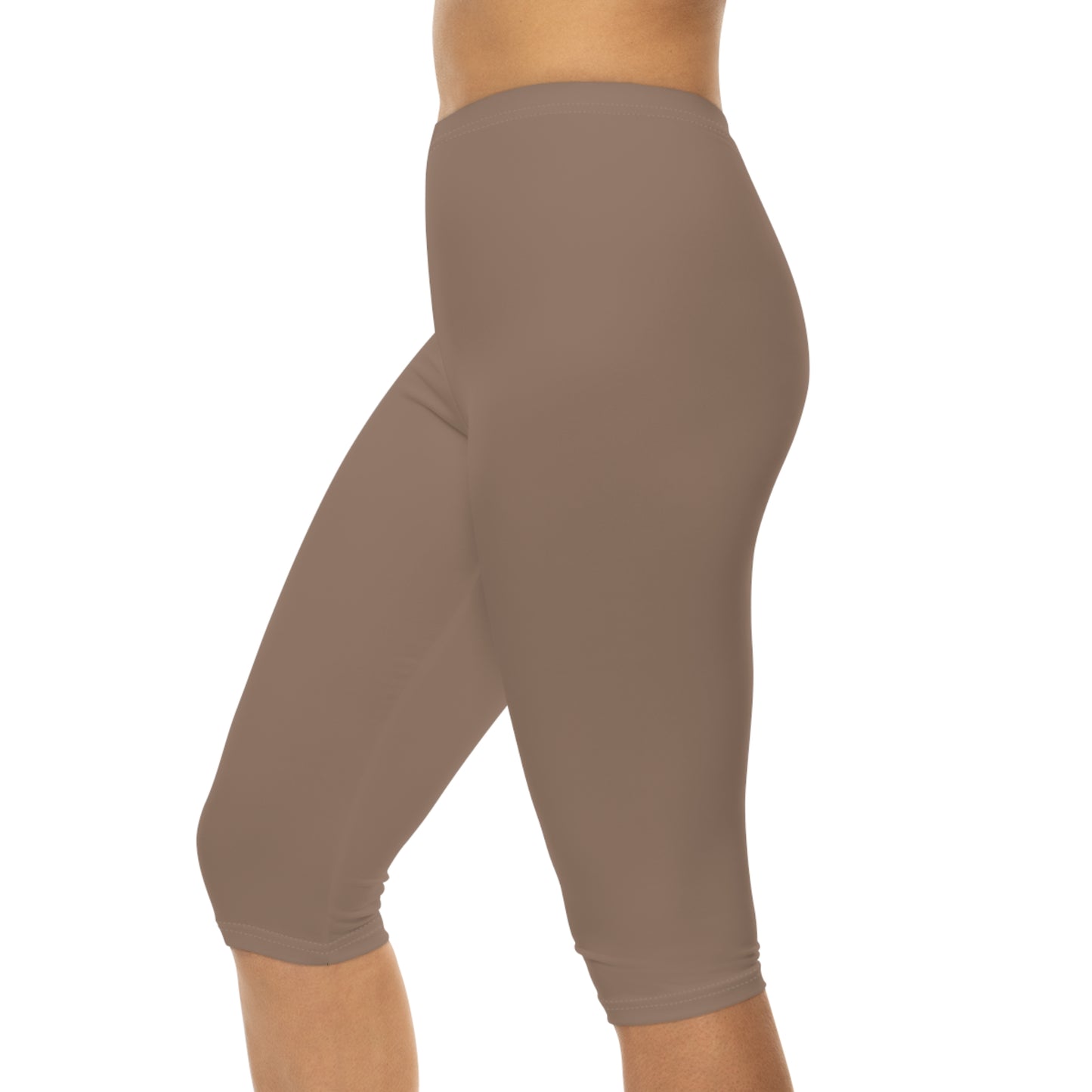 Dusty Taupe Color Women's Brushed Suede Poly Span Casual Capri Leggings XS-2XL