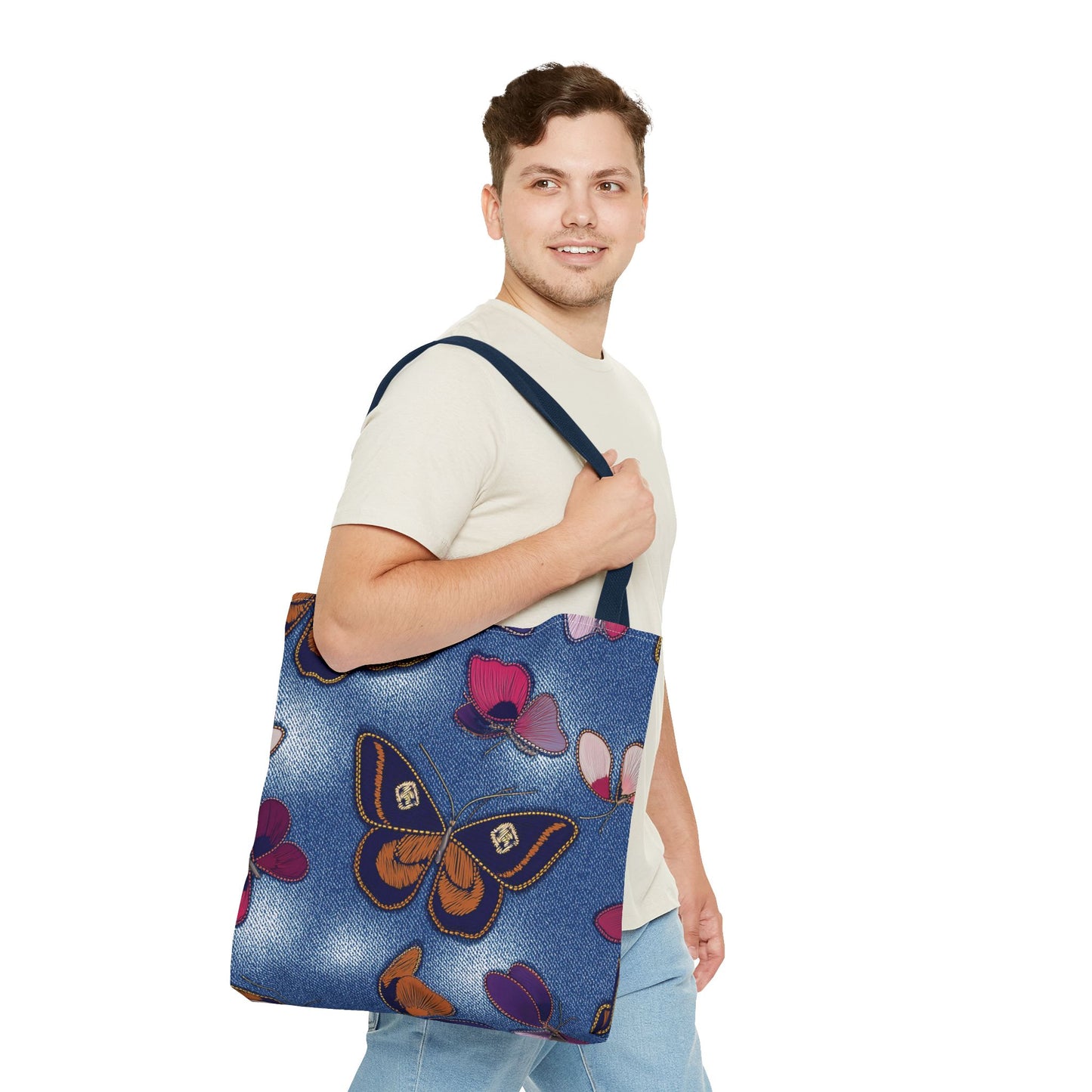 Denim Fabric Imitation Print Unisex Canvas Bag Poly Spun 3 Sizes Tote Bag 174