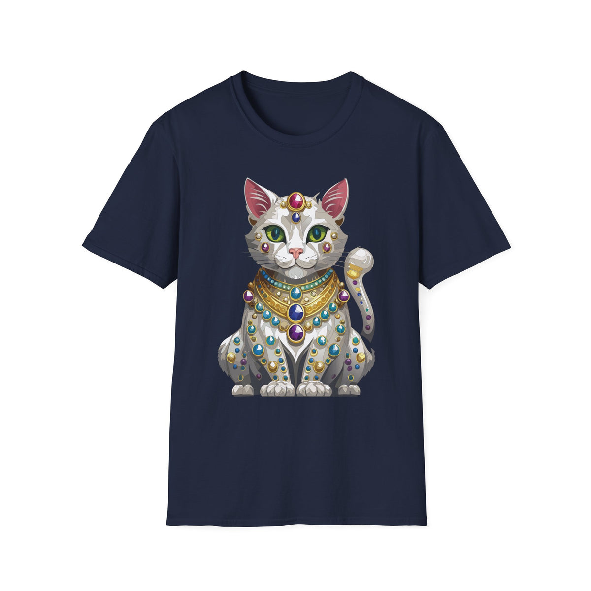Jeweled Egyptian Cat T-Shirt | Regal Cat Illustration, Gemstone Pharaoh Design