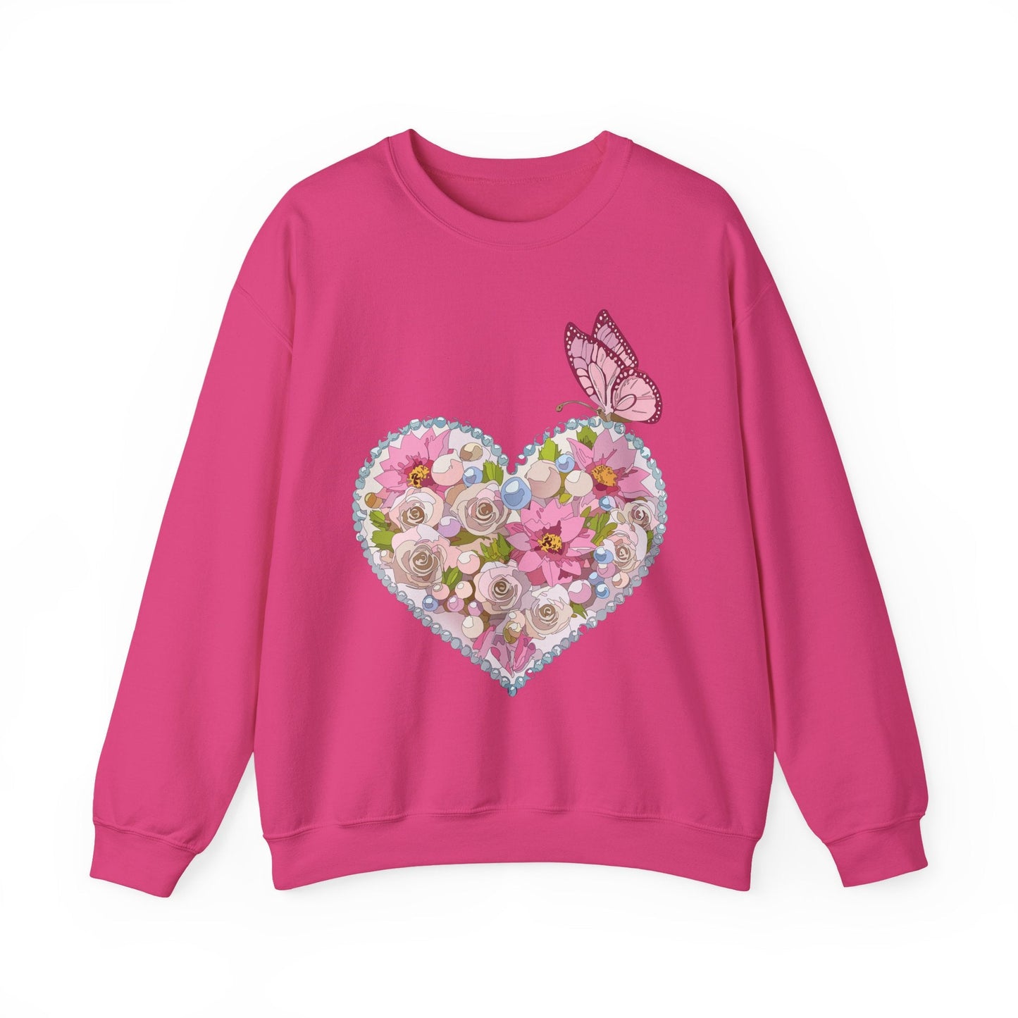 Floral Heart Sweatshirt Unisex Crewneck Valentines Day 50 50 Heavy Blend Gildan 18000