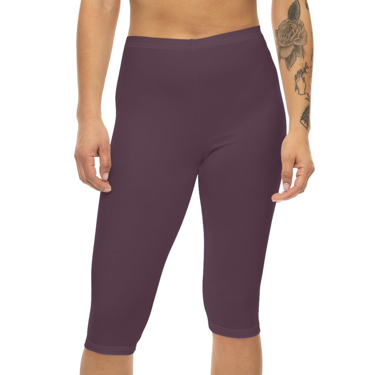 Mauve Shadow Color Women's Brushed Suede Poly Span Casual Capri Leggings XS-2XL