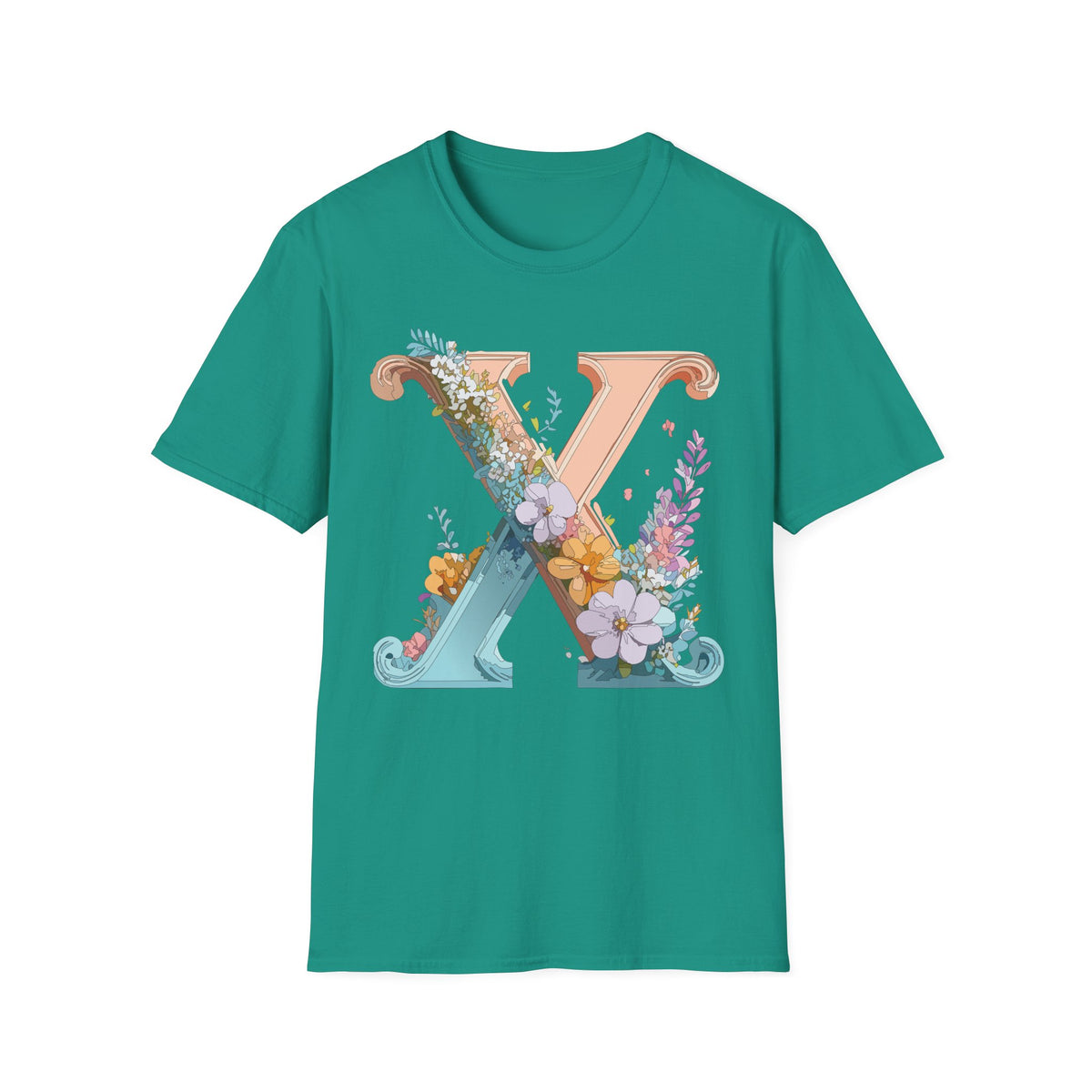 Floral Letter X T-Shirt | Monogram Initial Tee, Botanical Alphabet Shirt