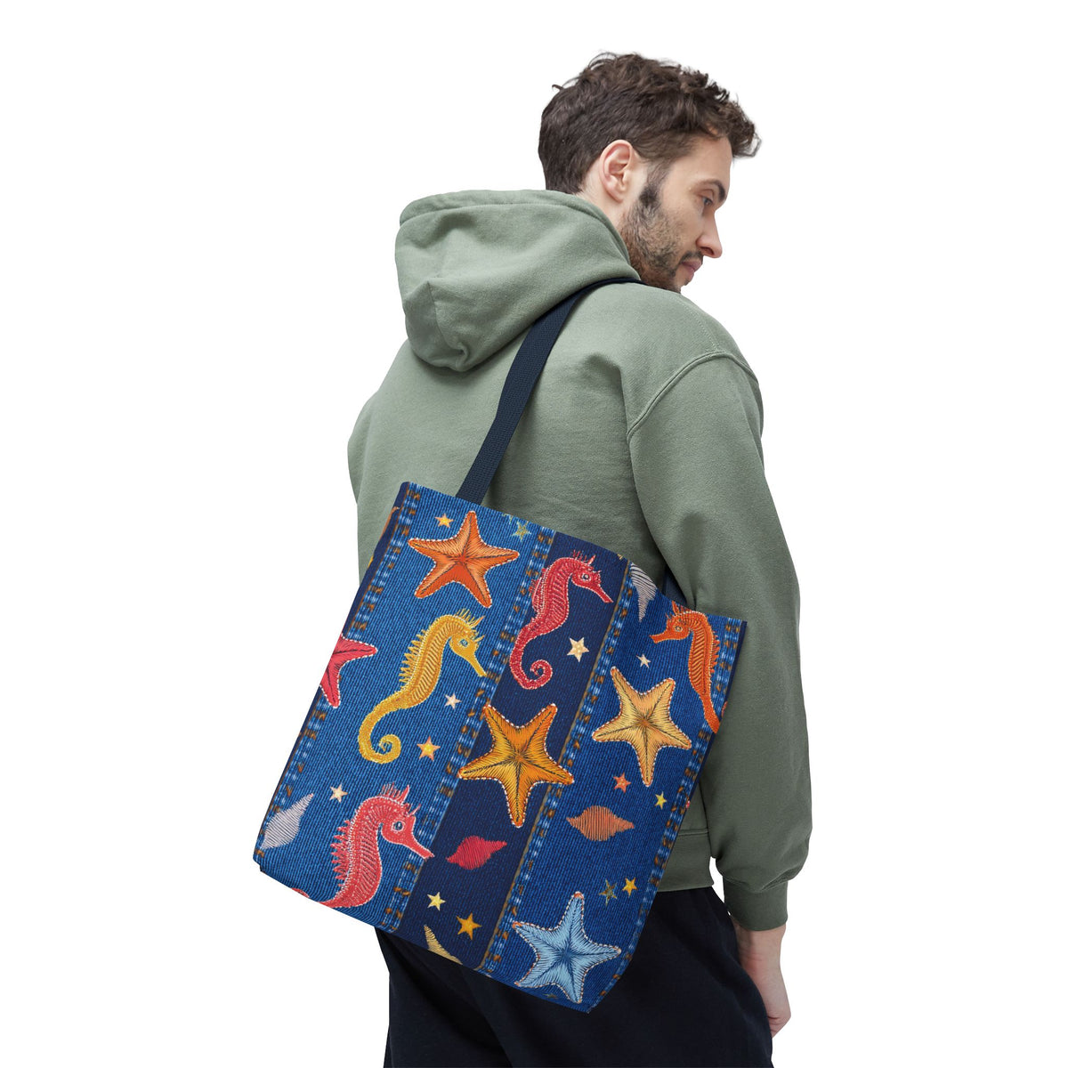 Denim Fabric Imitation Print Unisex Canvas Bag Poly Spun 3 Sizes Tote Bag 182-21