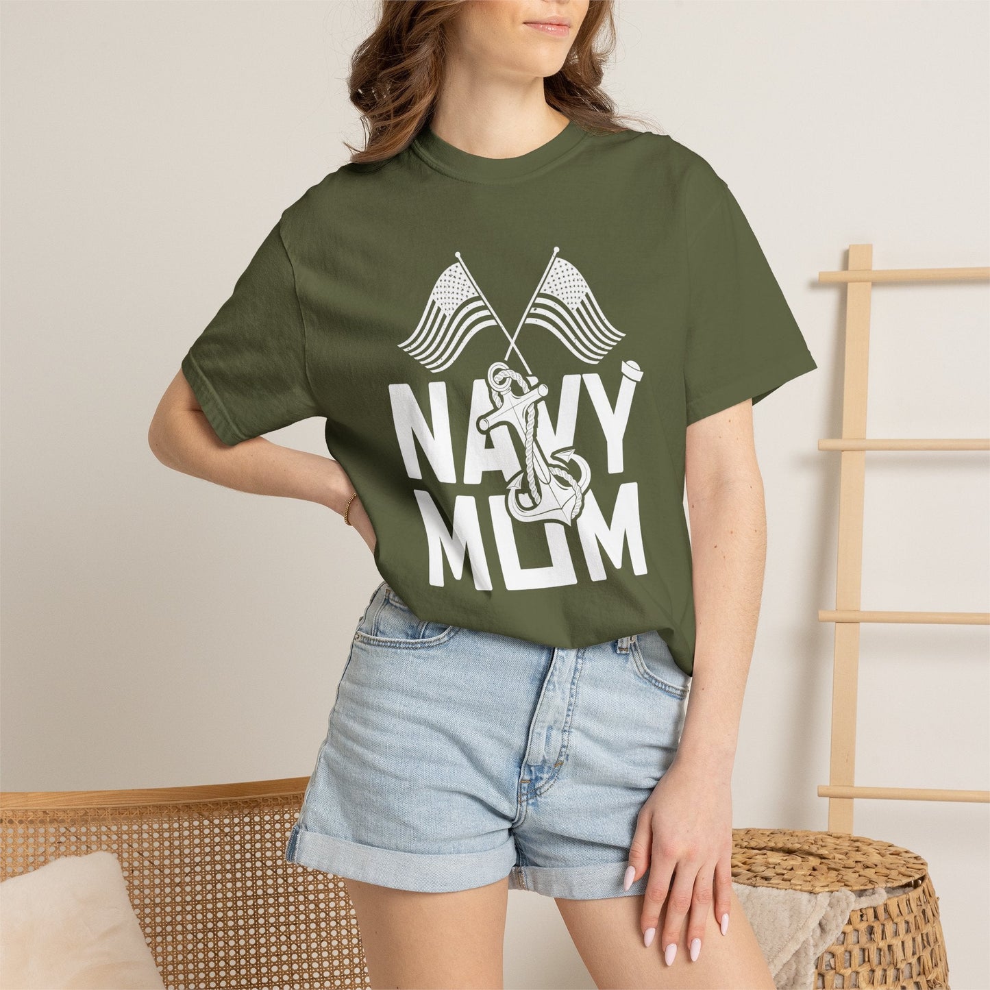 Navy Mom T-shirt Mother's Day Mama Tee Unisex Comfort Colors Garment-Dyed Cotton h20