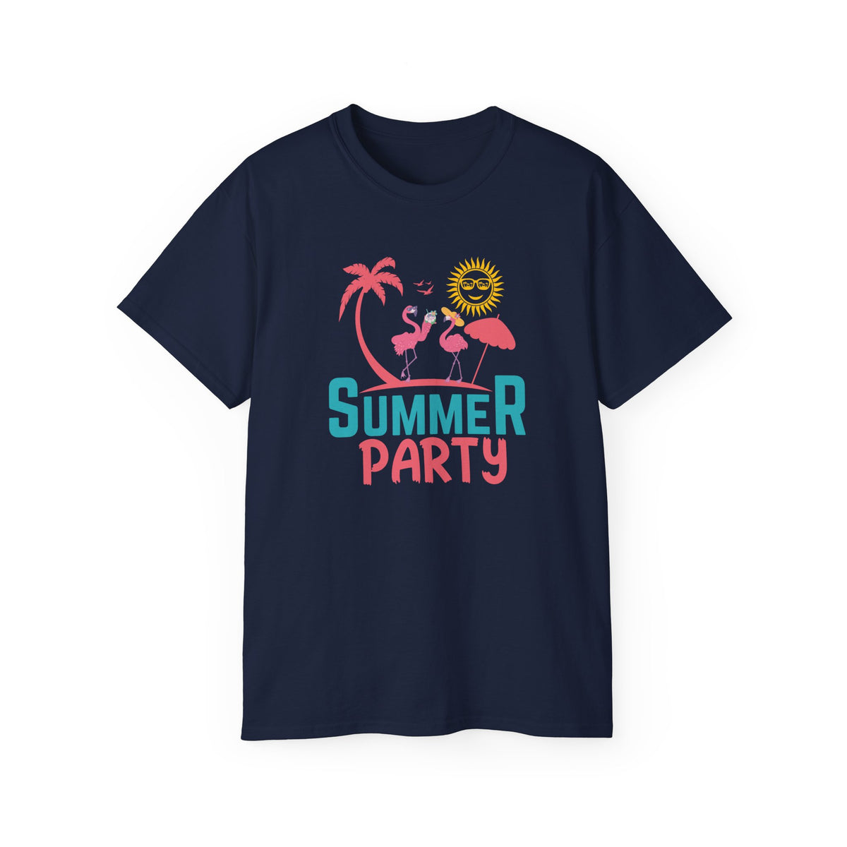 Summer Party Flamingo Tee | Tropical Palms Sun Retro Graphic