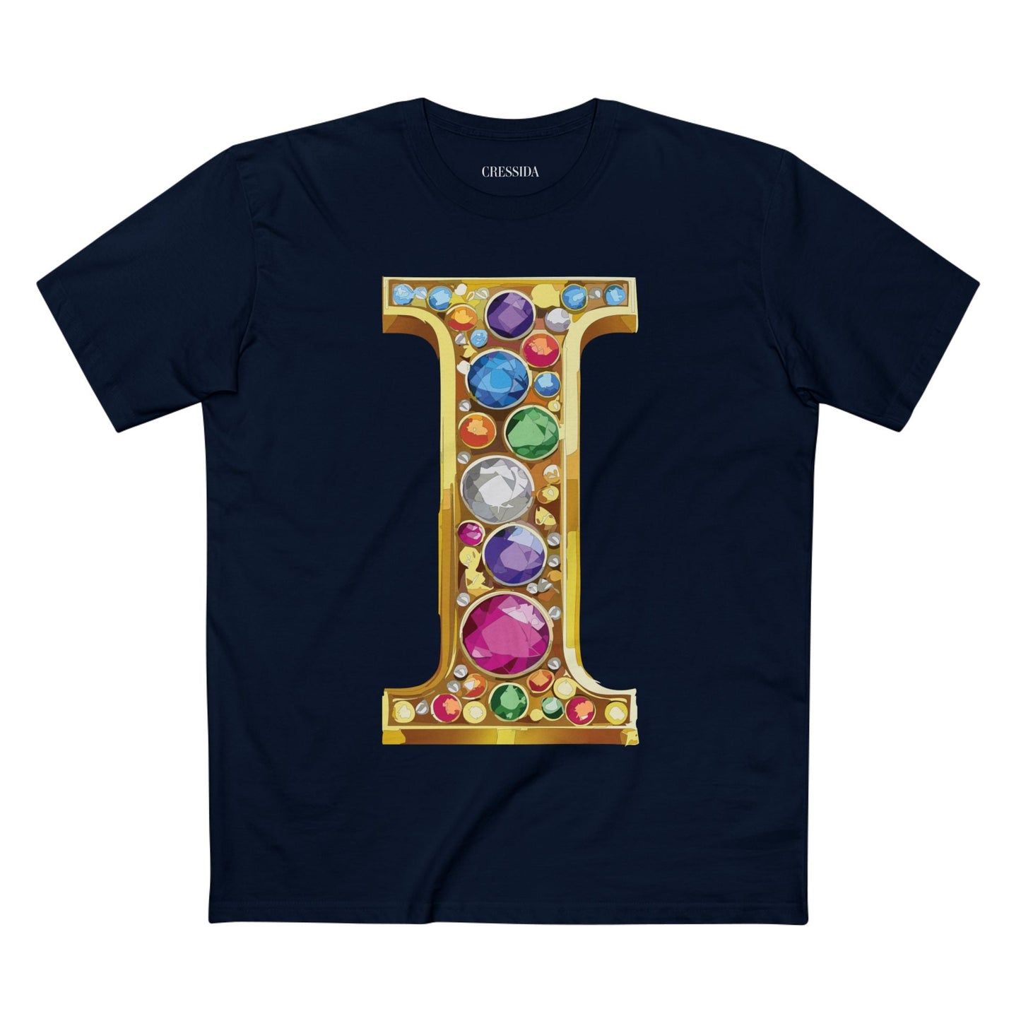 Letter I Graphic Design Tee Unisex 100 Cotton With Antique Gold Letters Artwork T-Shirt