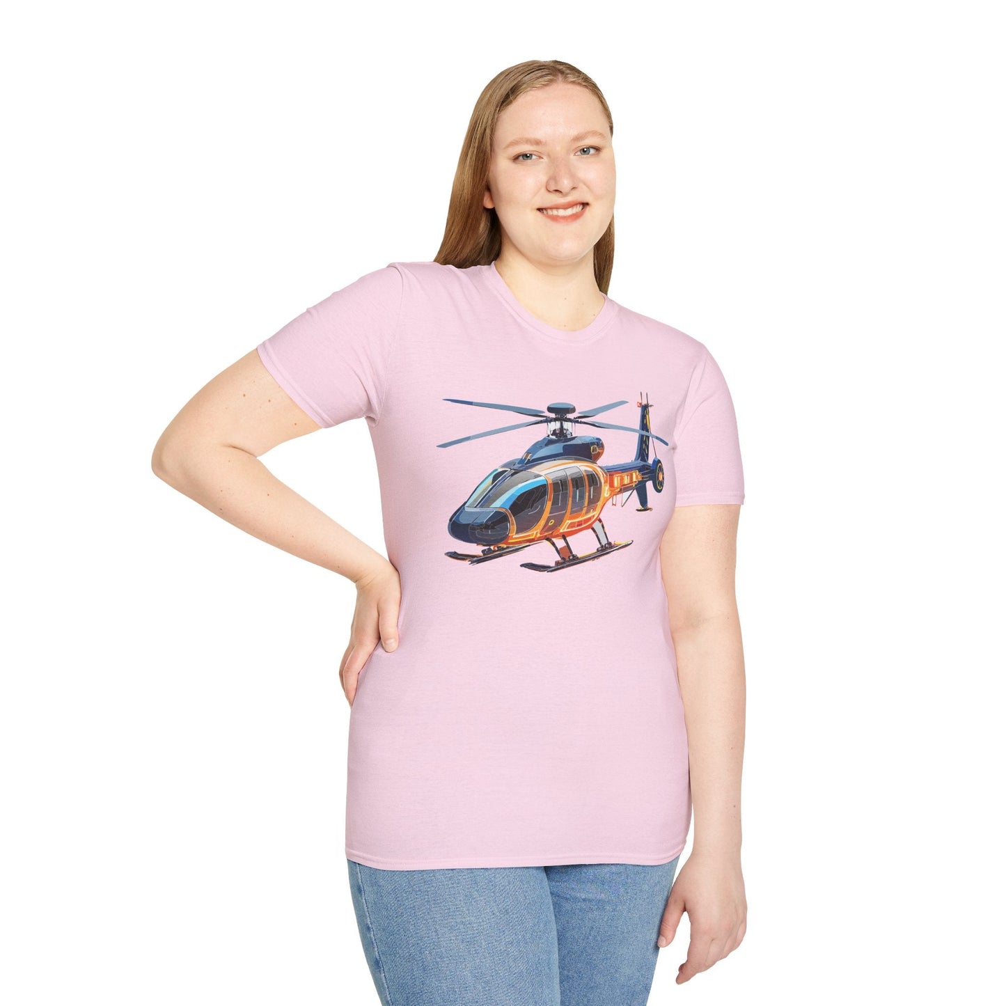 Unisex Helicopter Graphic T Shirt Softstyle 64000 Short Sleeve Chopper Tee For Everyday Comfort