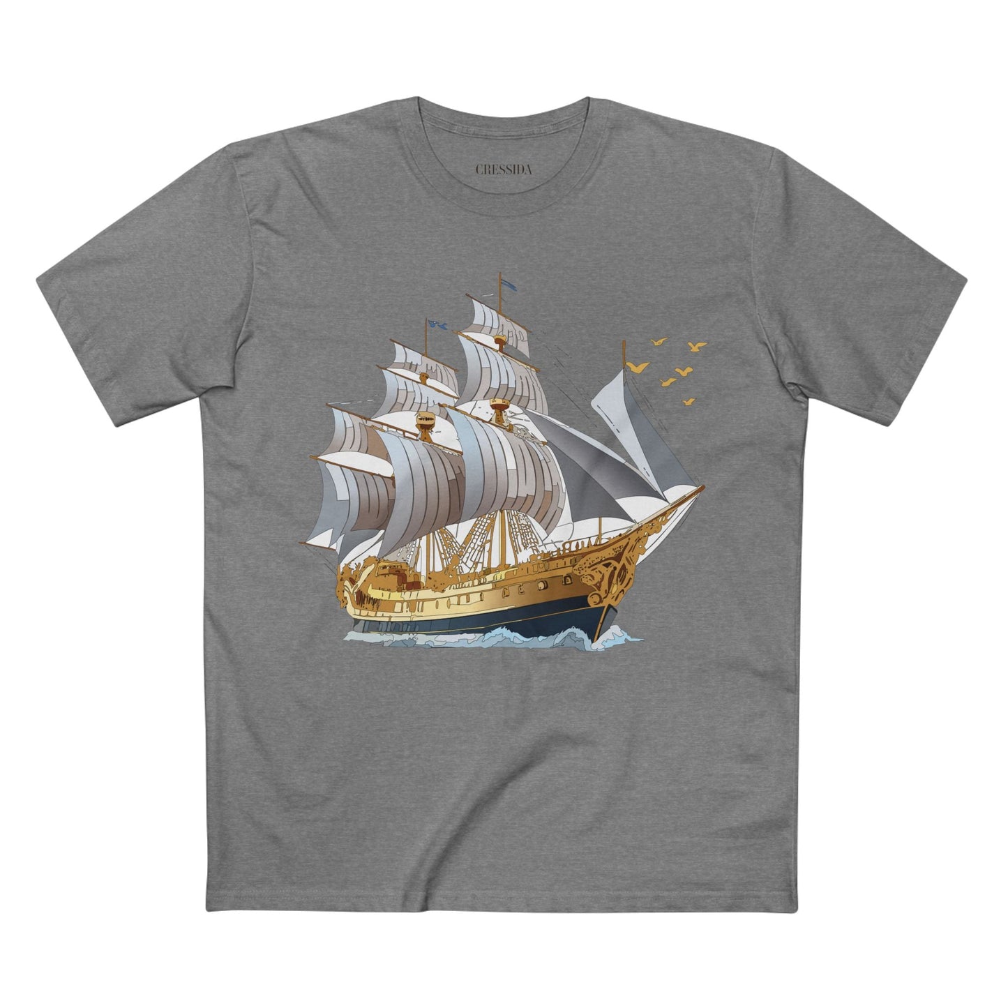 Ship Graphic Unisex 100 Cotton T-Shirt with Gold Frigate Art Design 14