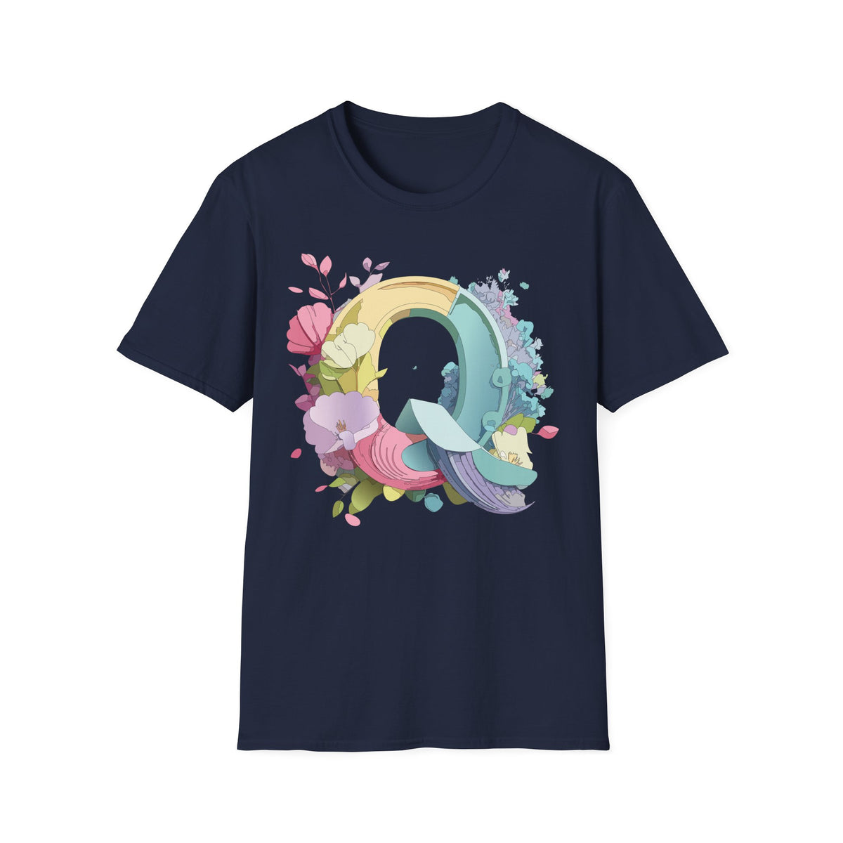 Floral Letter Q T-Shirt | Pastel Rainbow Monogram Tee