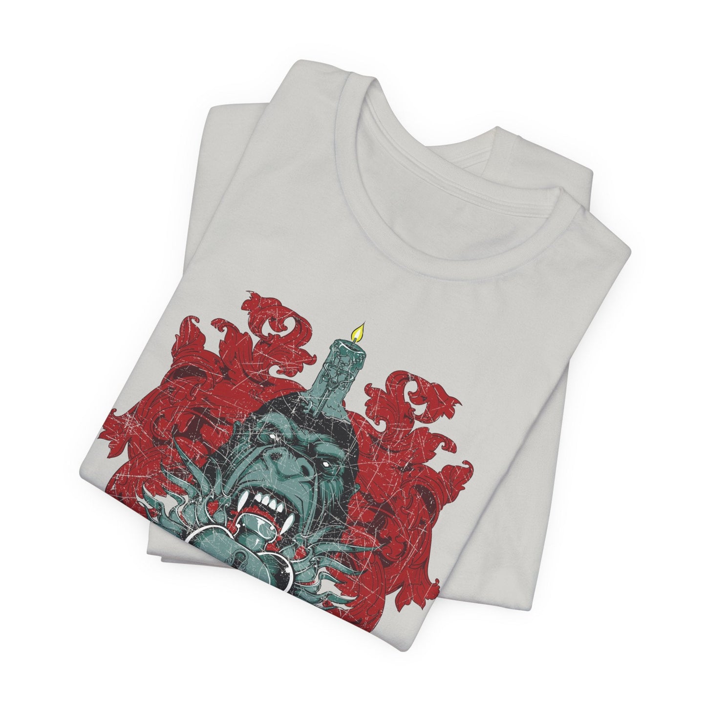 Gorilla Crest with Sword and Heart T-Shirt Heraldic Gothic Design Rock Band T-Shirt