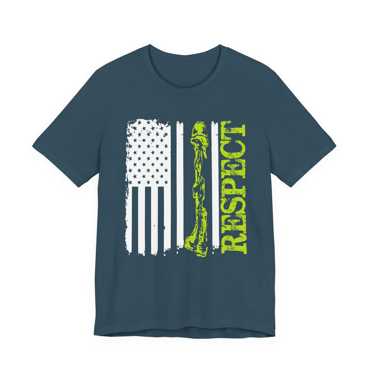 Respect Flag Rifle T-Shirt American Flag, Rifle Silhouette Military Tribute Unisex Cotton v57
