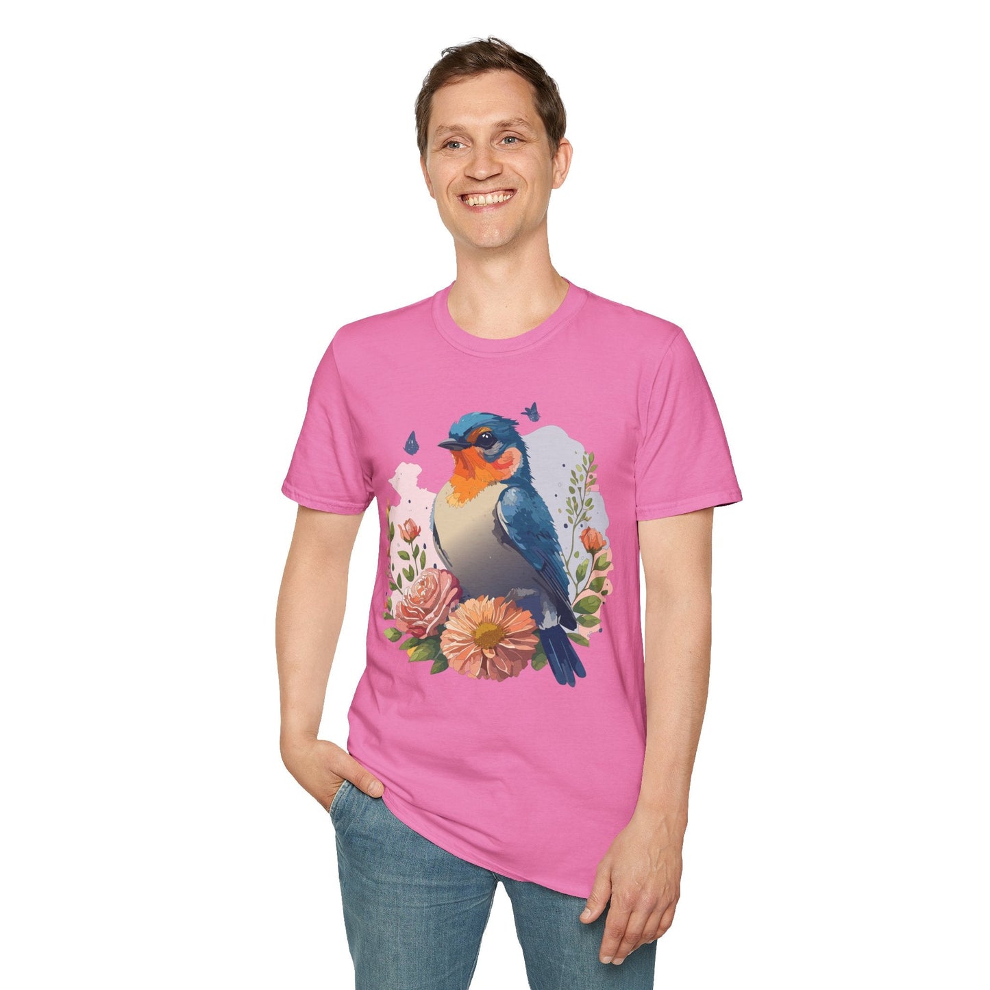 Bird T Shirt Floral Design Unisex Gildan Softstyle 64000 Ring Spun Cotton Tee Breathable Wear
