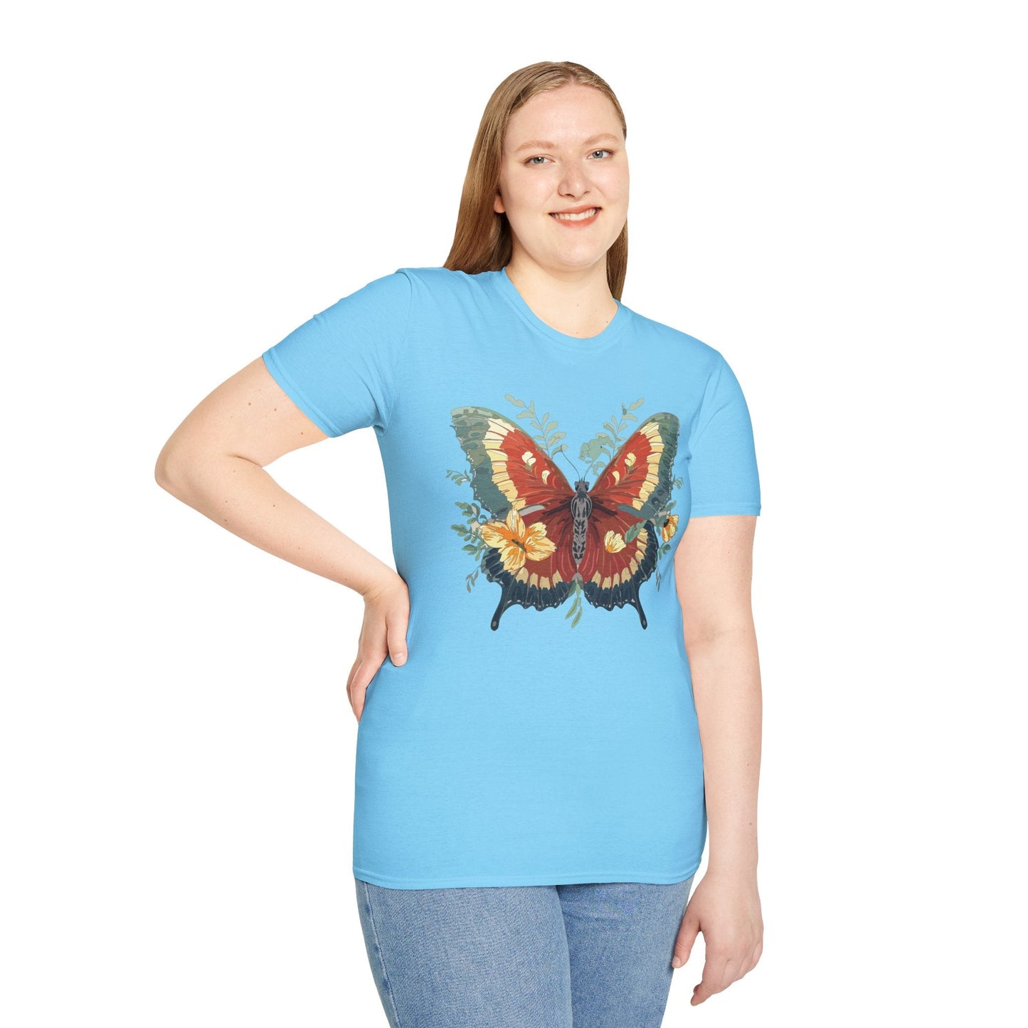 Butterfly T Shirt Unisex Gildan Softstyle 64000 Comfort Monarch Design 100 Percent Cotton