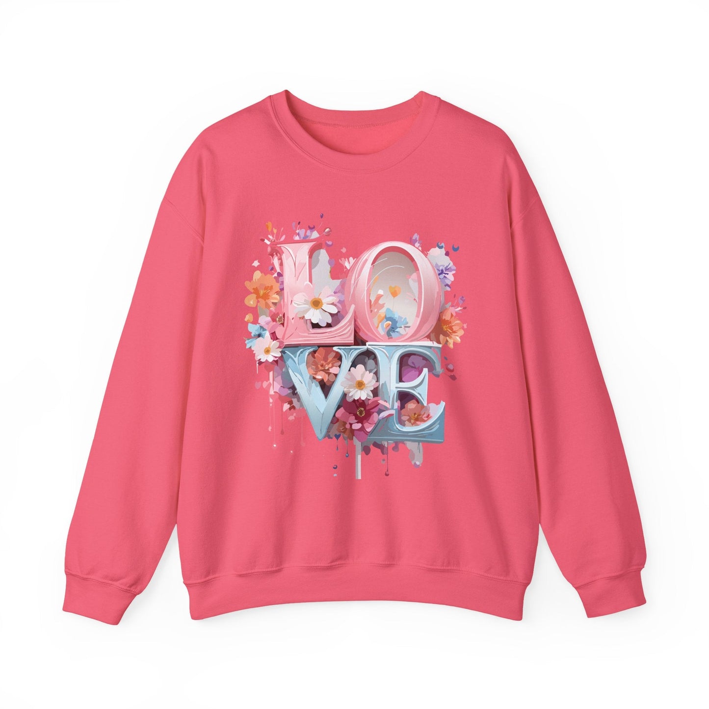 Floral Love Sweatshirt Unisex Love Flower Valentines Day Crewneck Gildan 18000 50 50 Cotton Polyester