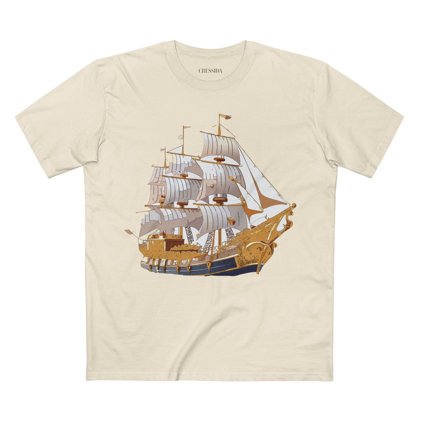 Ship Graphic Unisex 100 Cotton T-Shirt with Gold Frigate Art Design 2