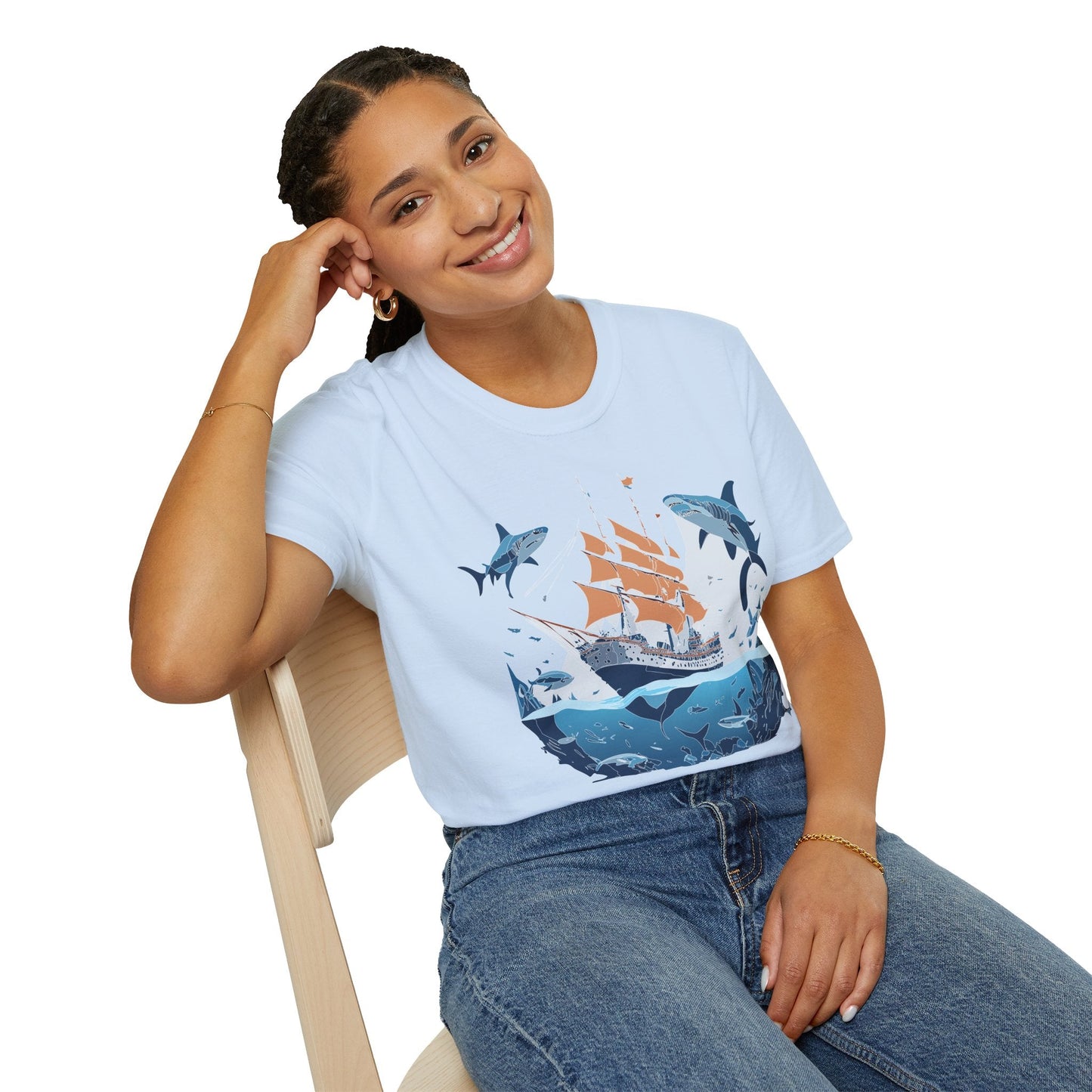 Ocean Tee Shirt Unisex Gildan Softstyle 64000 Ring Spun Cotton Art Print Graphic Ocean Design