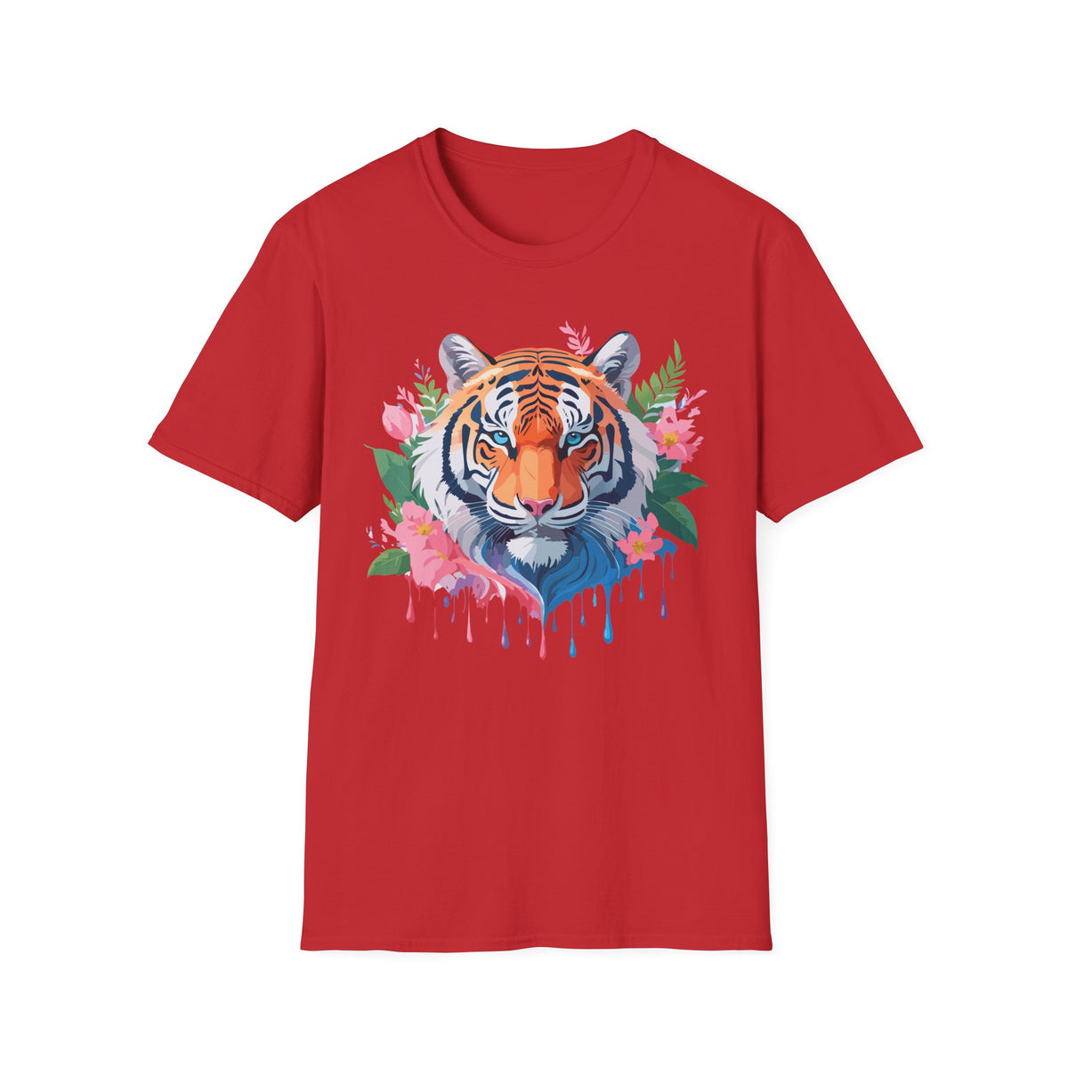 Floral Tiger Head T-Shirt | Watercolor Tiger Face with Flowers