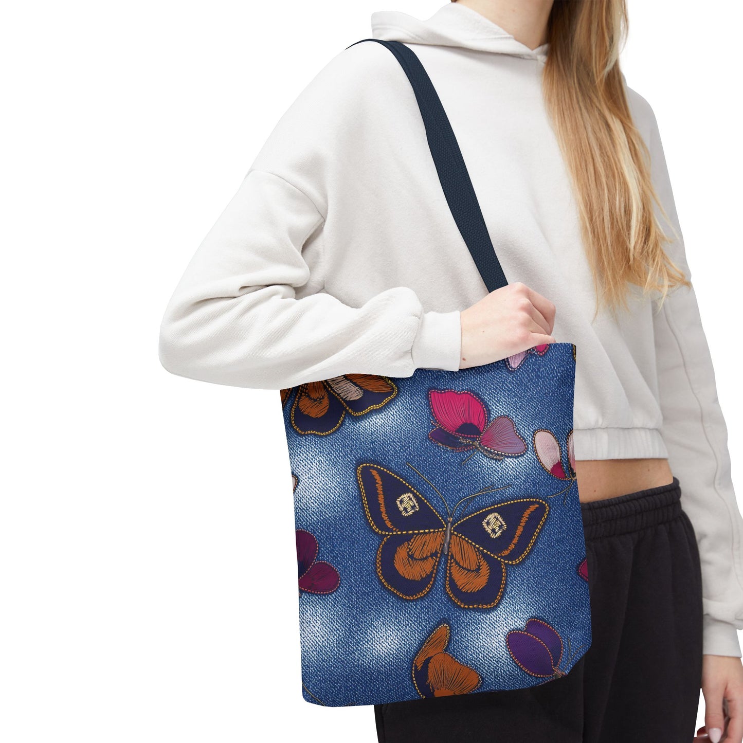Denim Fabric Imitation Print Unisex Canvas Bag Poly Spun 3 Sizes Tote Bag 174