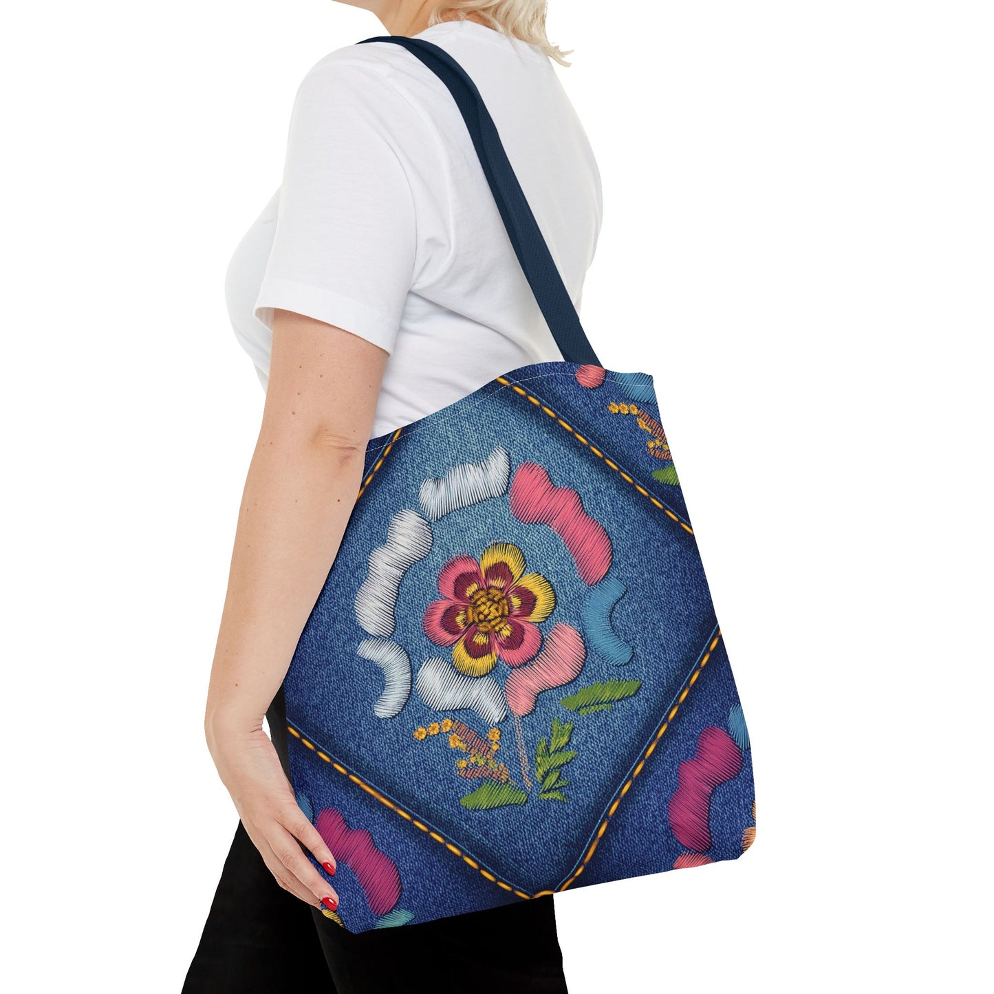 Denim Fabric Imitation Print Unisex Canvas Bag Poly Spun 3 Sizes Tote Bag 159-4