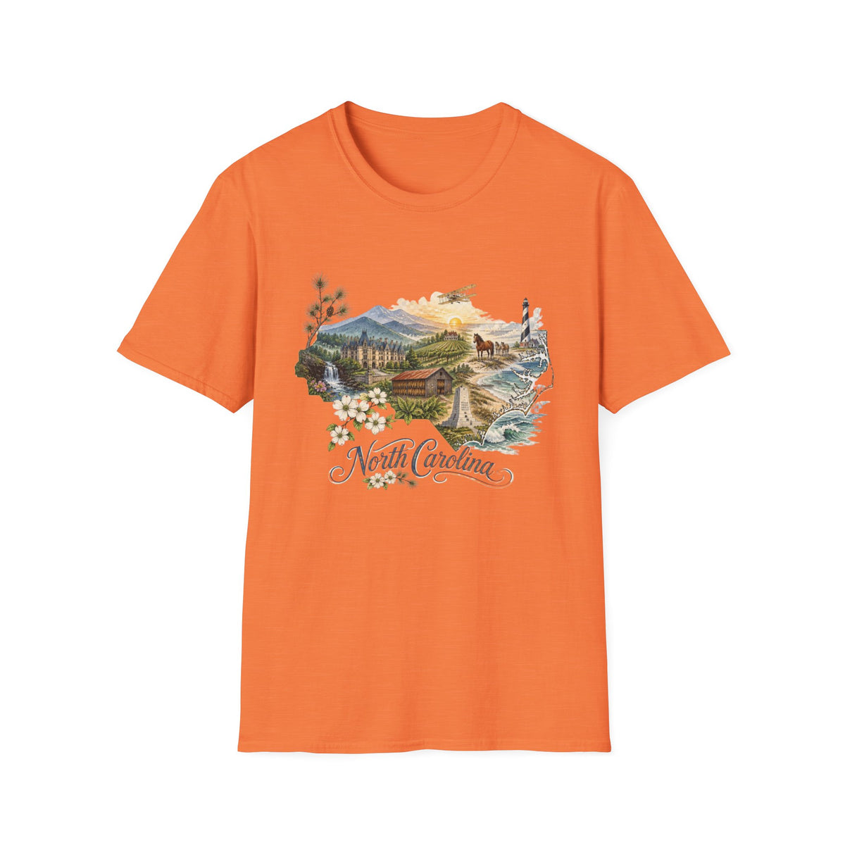 North Carolina State Travel Tourist Graphic Design Unisex 100 Cotton Gildan T-Shirt