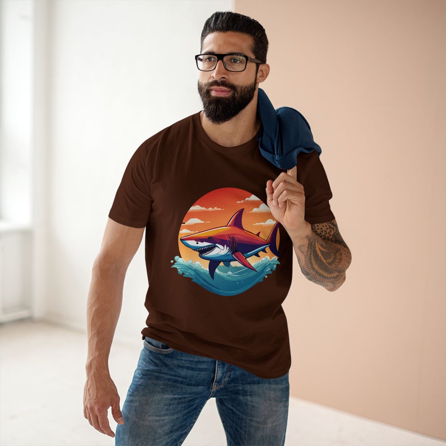Shark Shirt Unisex Premium Cotton Tee With Original Art Design From Retro2Nova Animal Collection For Everyday Wear