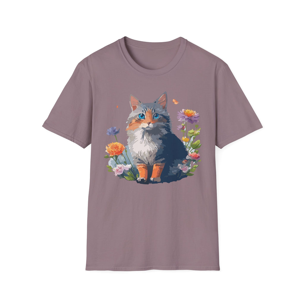 Calico Cat Portrait T-Shirt | Floral Kitten Illustration