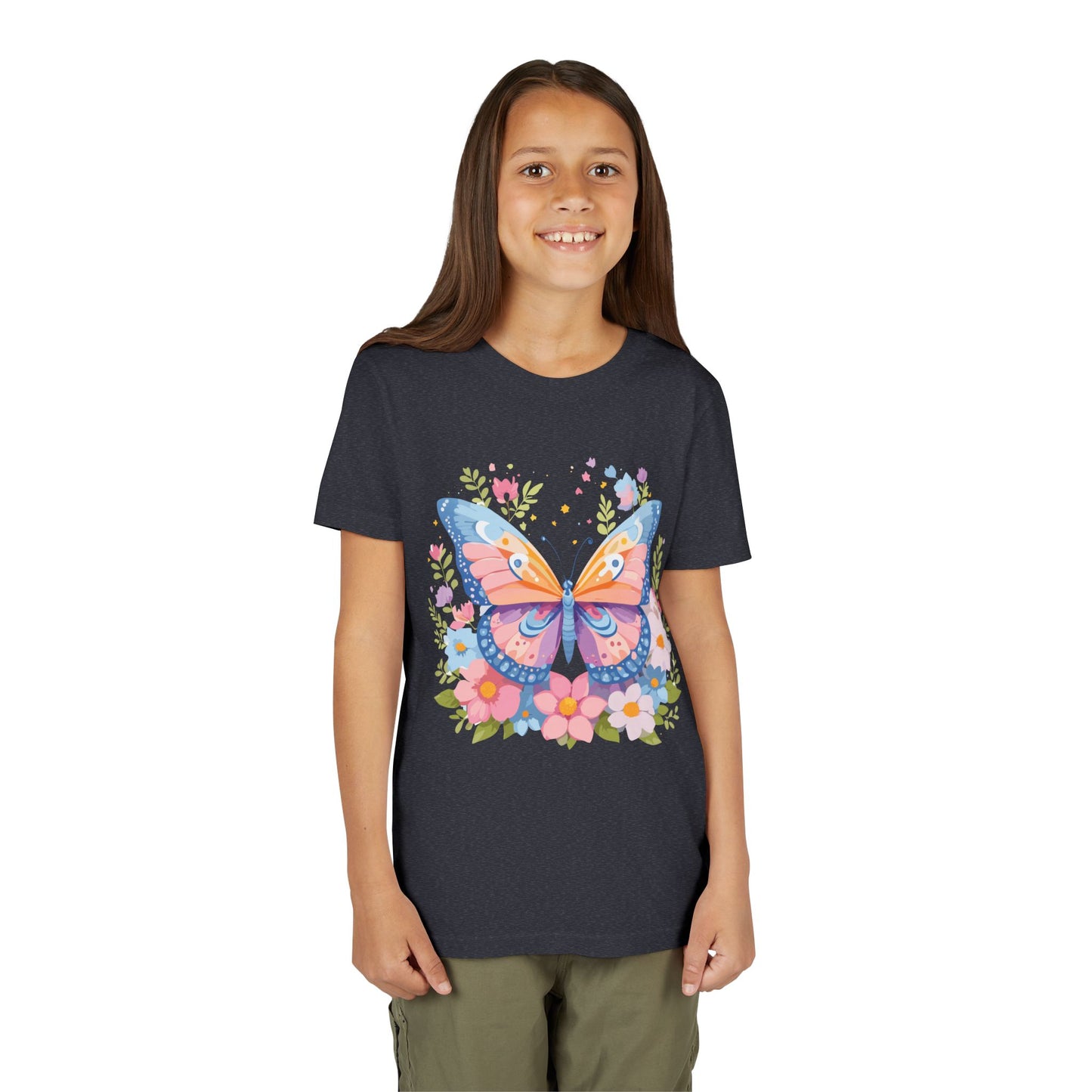 Butterfly Blossom Youth Tee - Colorful Short Sleeve T-Shirt for Spring Celebrations (9-14)