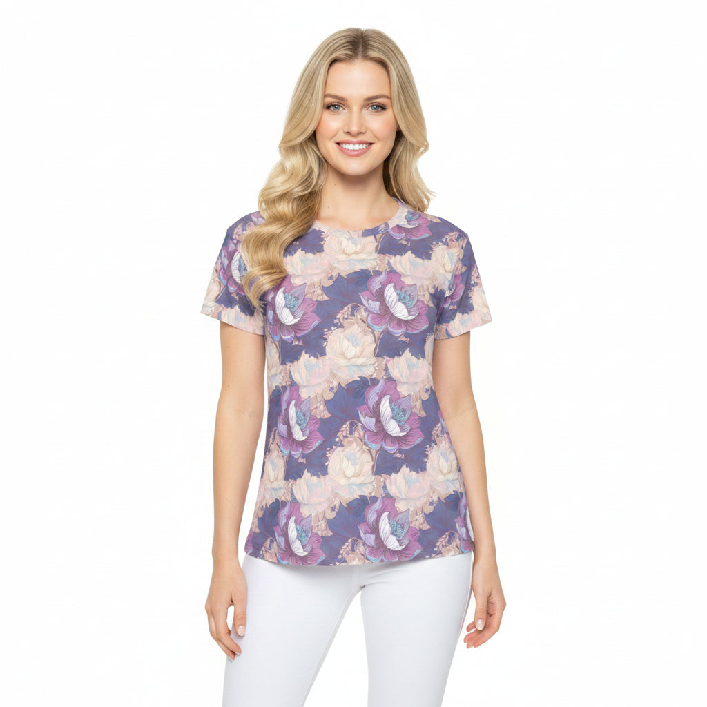 Women Poly T-Shirt with Floral Print