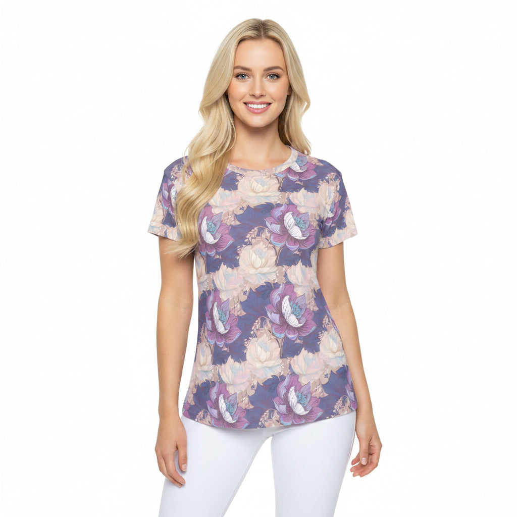 Women Poly T-Shirt with Floral Print