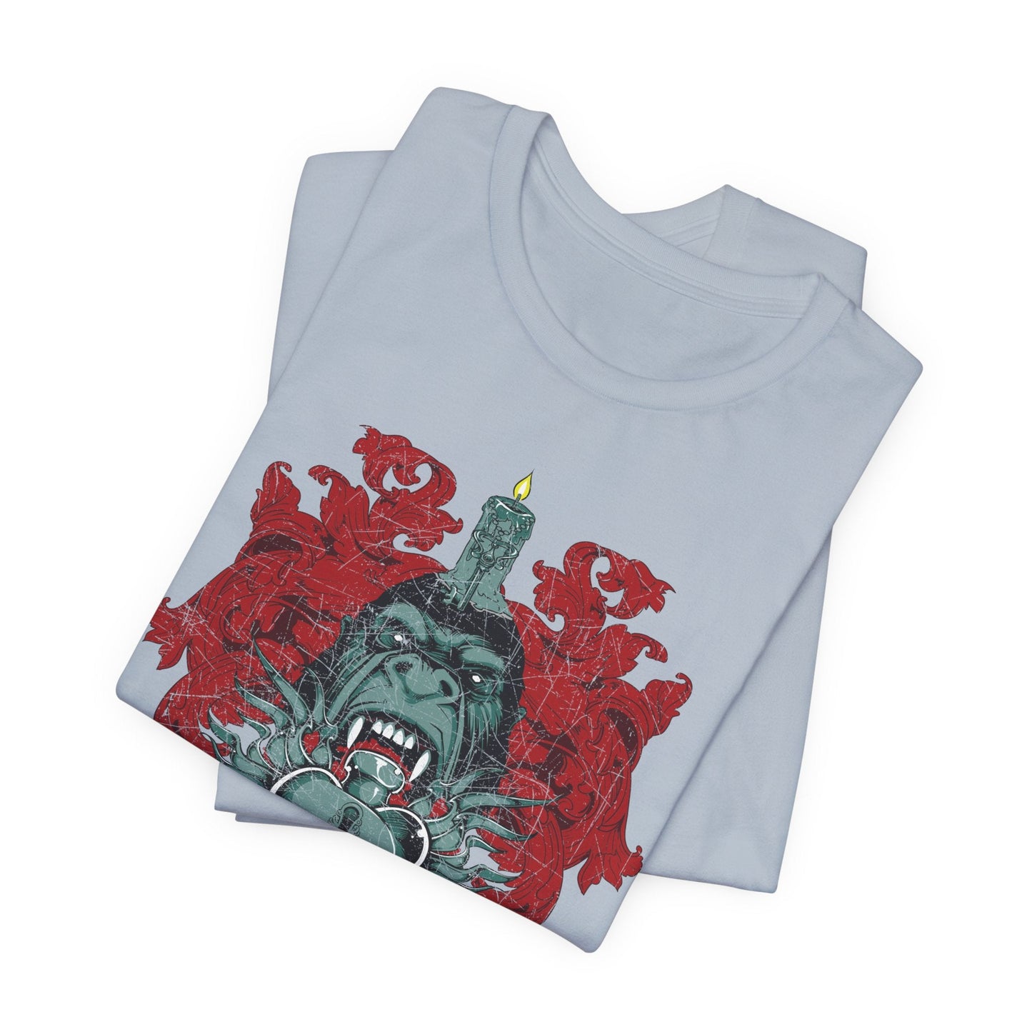 Gorilla Crest with Sword and Heart T-Shirt Heraldic Gothic Design Rock Band T-Shirt