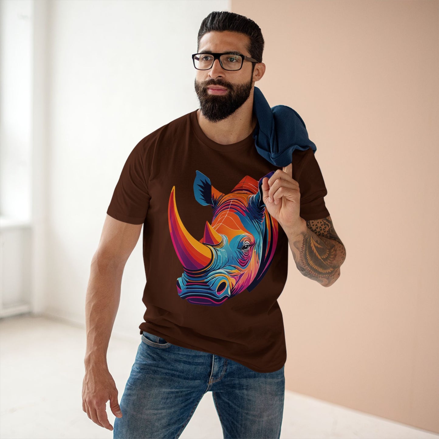 Rhino Shirt Unisex Premium Cotton Tee With Original Art Design From Retro2Nova Art Collection For Everyday Comfort