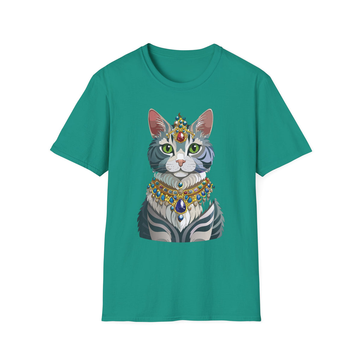 Regal Cat with Jewel Crown T-Shirt | Royal Tabby Illustration