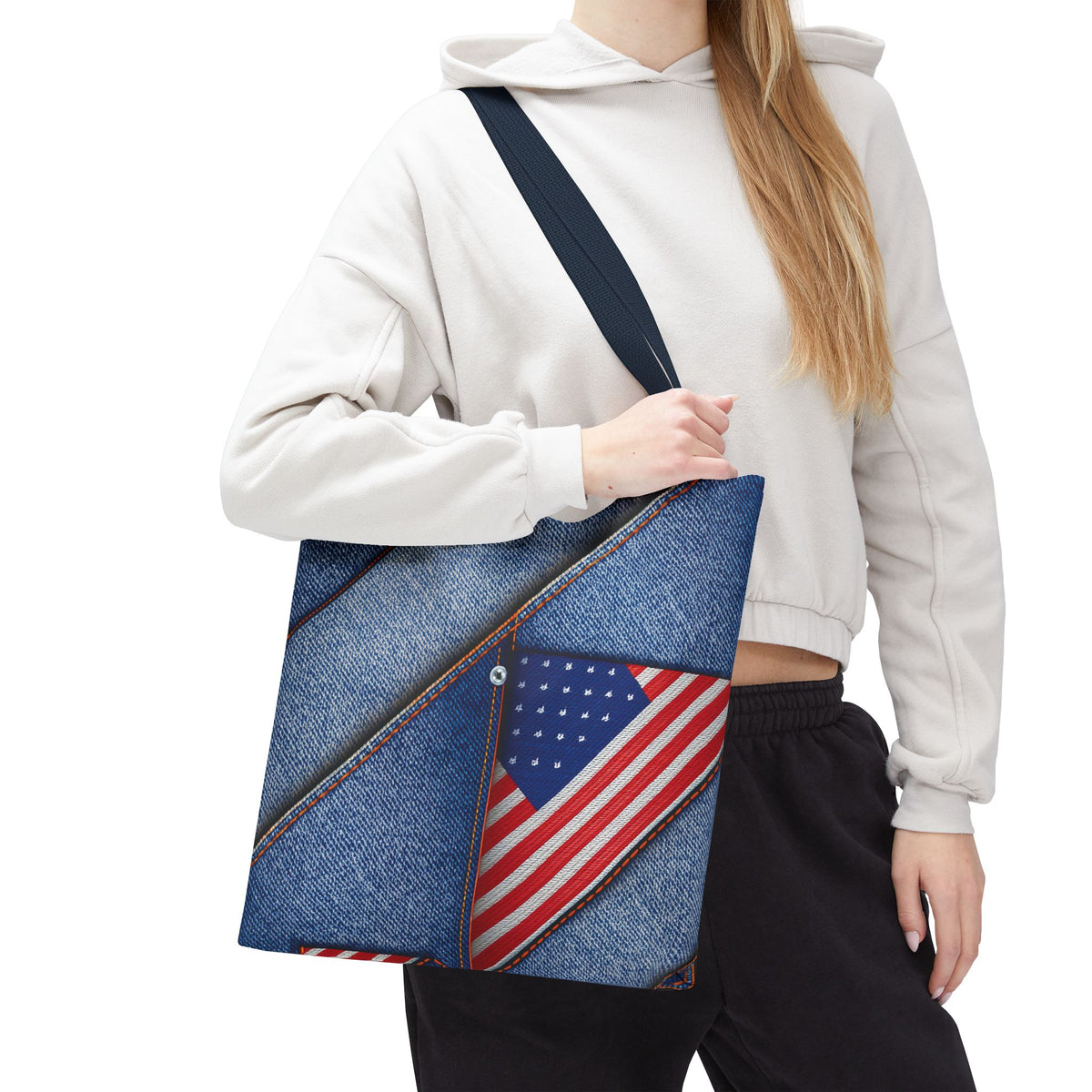 4th of July Graphic Denim Fabric Imitation Print Unisex Canvas Bag Poly Spun 3 Sizes Tote Bag 200-22