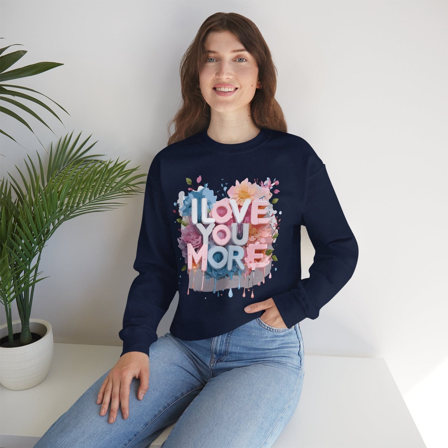 Floral Love Sweatshirt Unisex Heavy Blend Crewneck Valentines Day 50 50 Cotton Polyester Gildan 18000