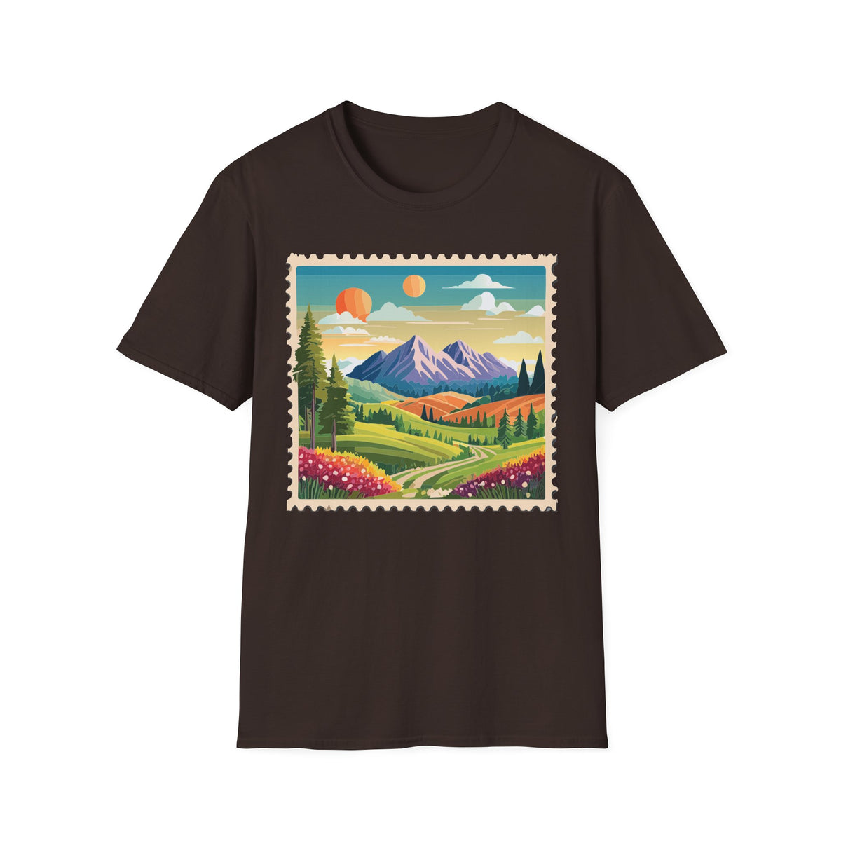 Vintage Mountain Landscape T-Shirt | Sunset Scenic Nature Print