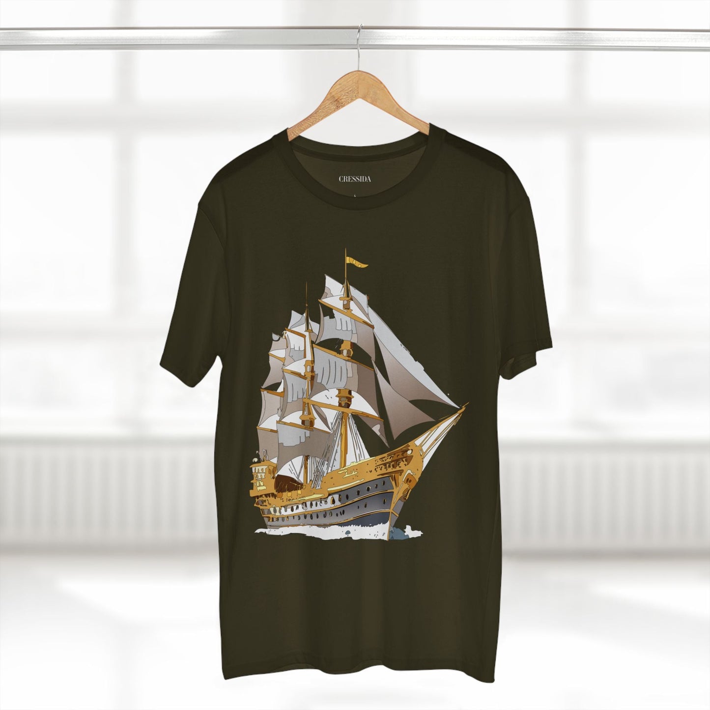 Ship Graphic Unisex 100 Cotton T-Shirt with Gold Frigate Art Design 19