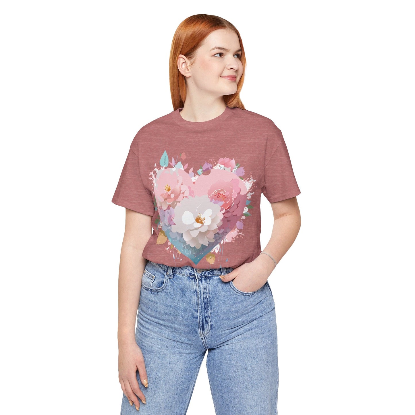 Valentine Day Graphic Unisex 100 Cotton Vintage Artwork with Love and Flower Design Tee 35