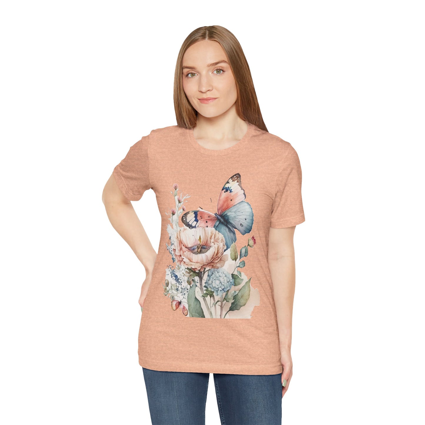 Cotton Tee Shirt with Butterfly Prints