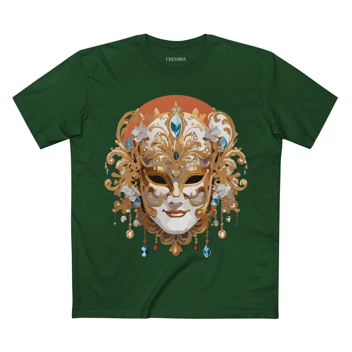 Carnival Mask Graphic T-Shirt Unisex 100 Cotton With Antique Gold Art Design Tee 2