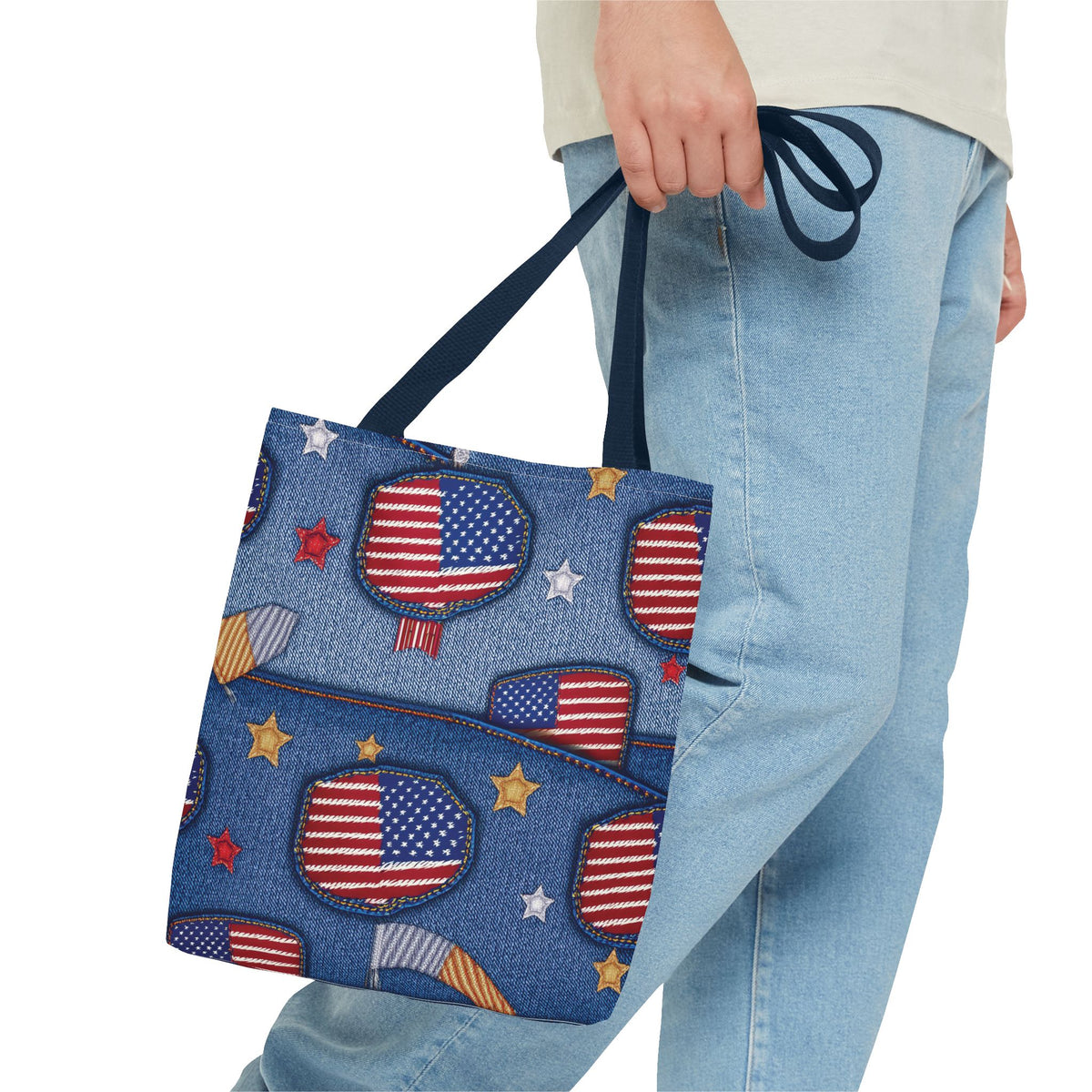 4th of July Graphic Denim Fabric Imitation Print Unisex Canvas Bag Poly Spun 3 Sizes Tote Bag 200-12