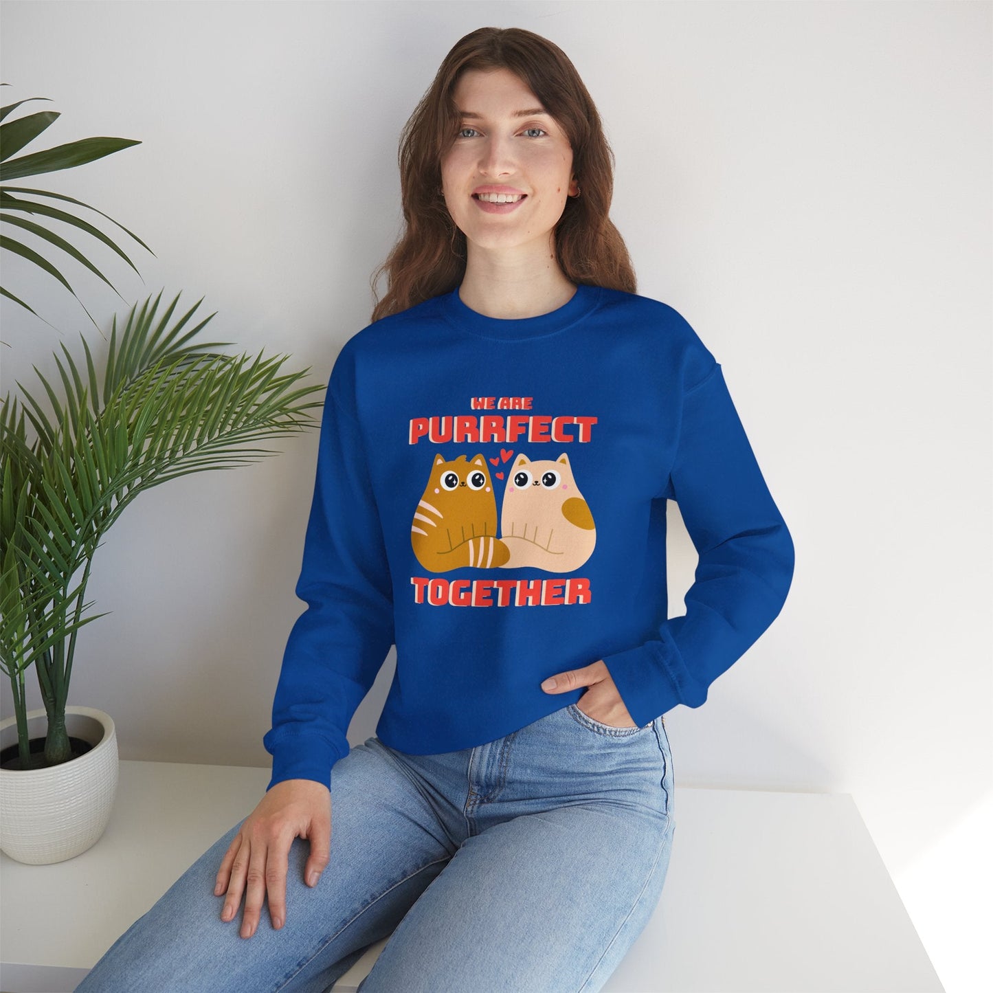 Cat Heart Sweatshirt Unisex 50/50 Cotton-Poly Blend Valentine Gift For Cat Lovers