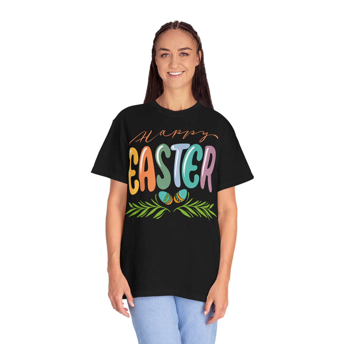 Happy Easter T-Shirt, Tee Shirt with Easter Signature, T Shirt with Easter Prints, Tee Shirt with Easter Design