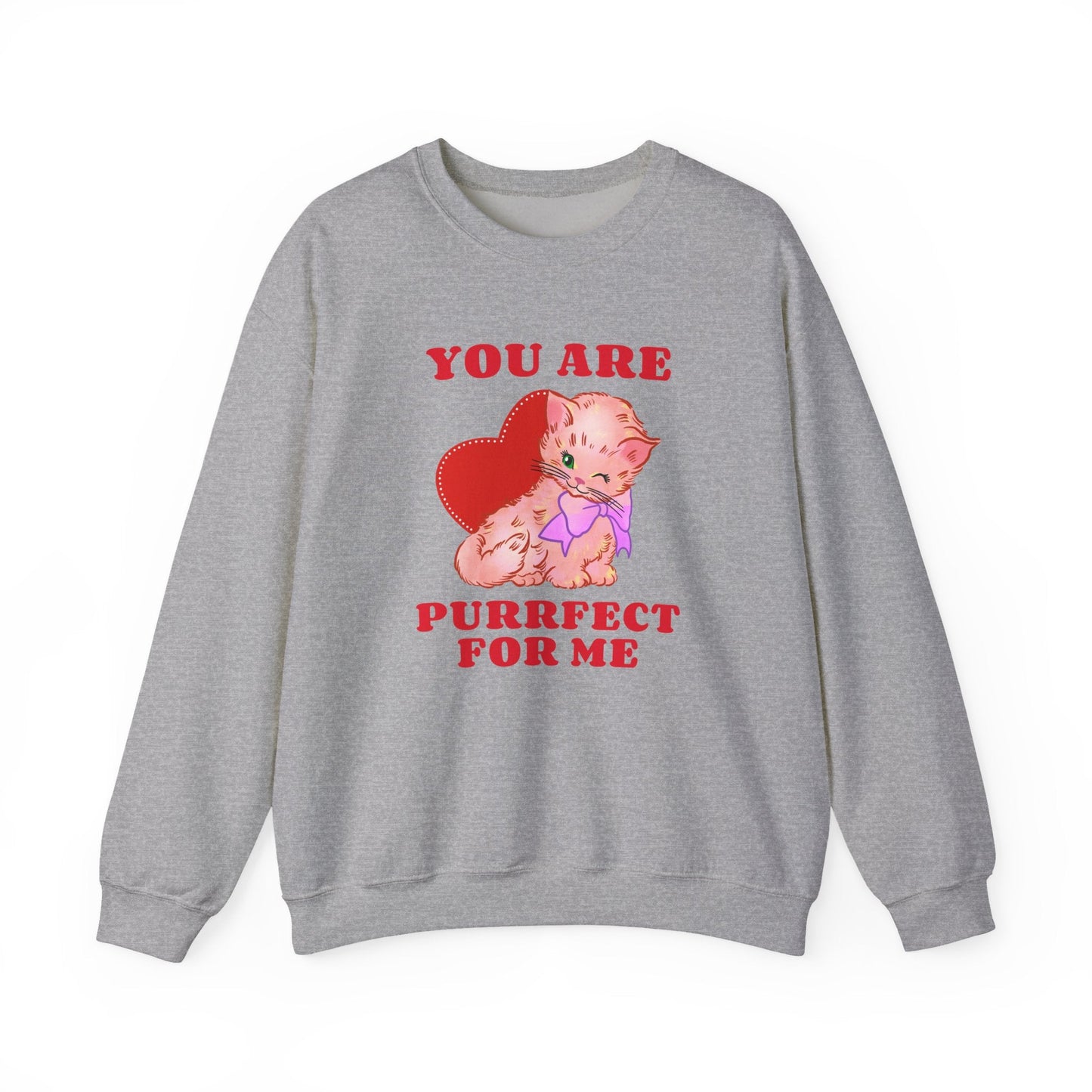 Cat Heart Sweatshirt Unisex Valentines Day Fifty Fifty Cotton Poly Blend Crewneck