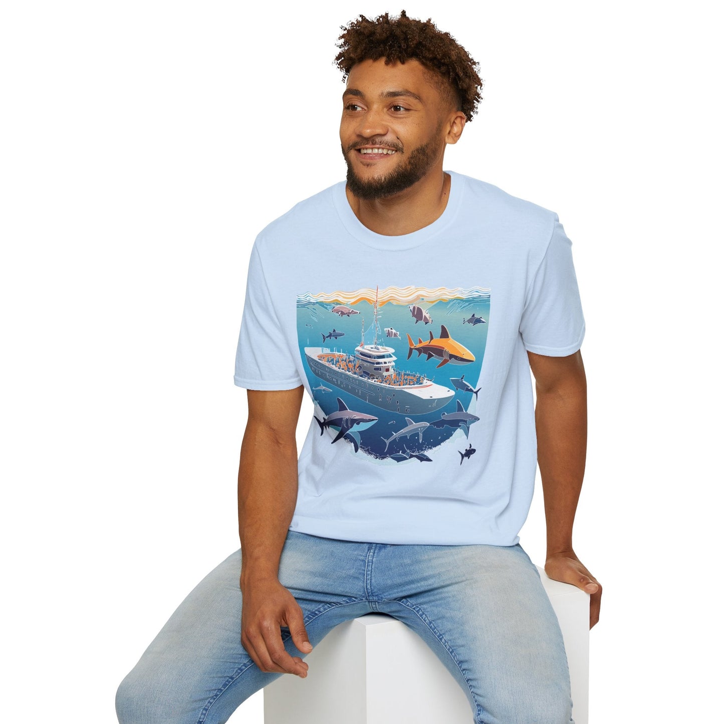 Ocean Tee Shirt Unisex Softstyle Short Sleeve With Ocean Art Design 100 Percent Ring Spun Cotton