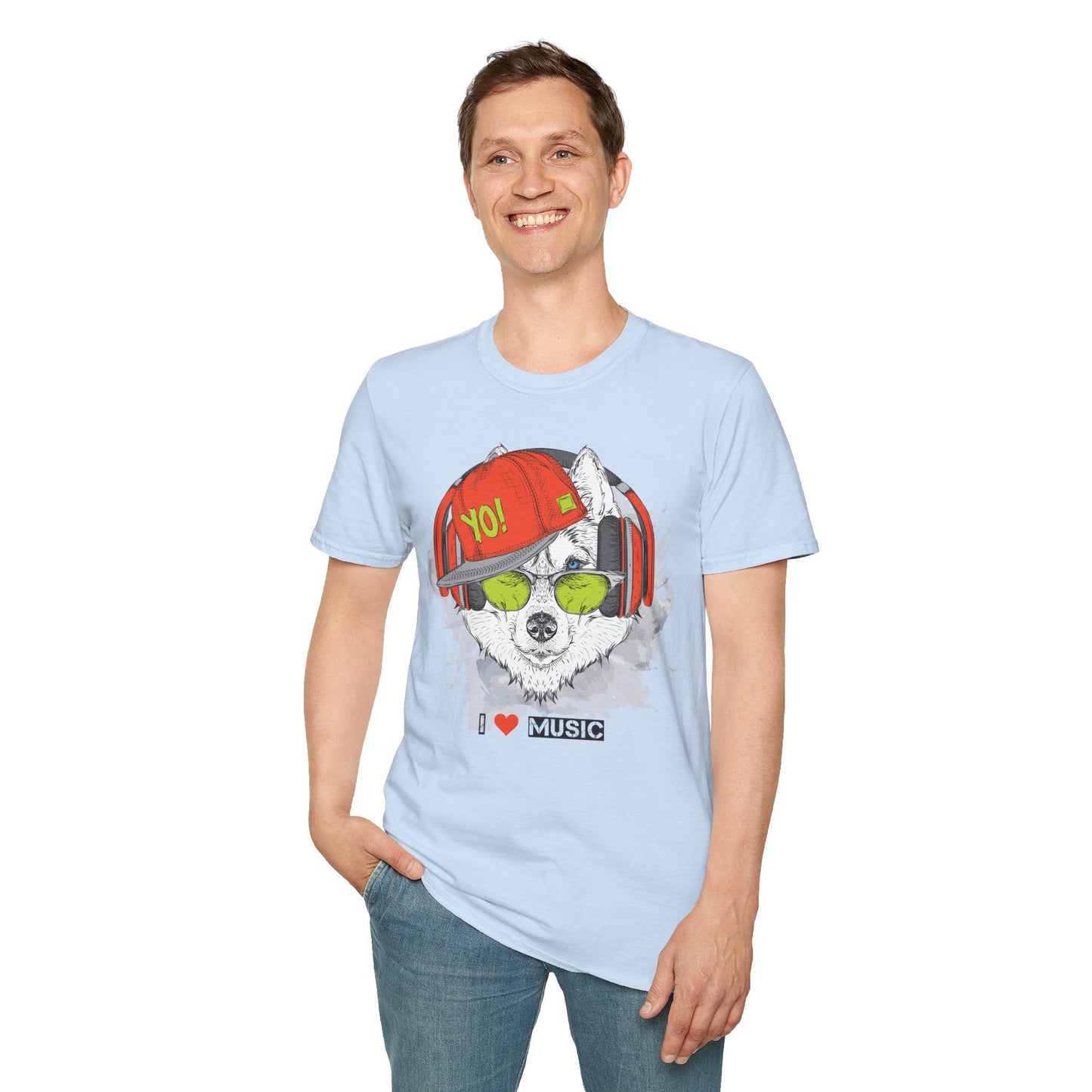 Unisex Music Animals Short Sleeve T Shirt With Headphones For Music Lovers Gildan 64000