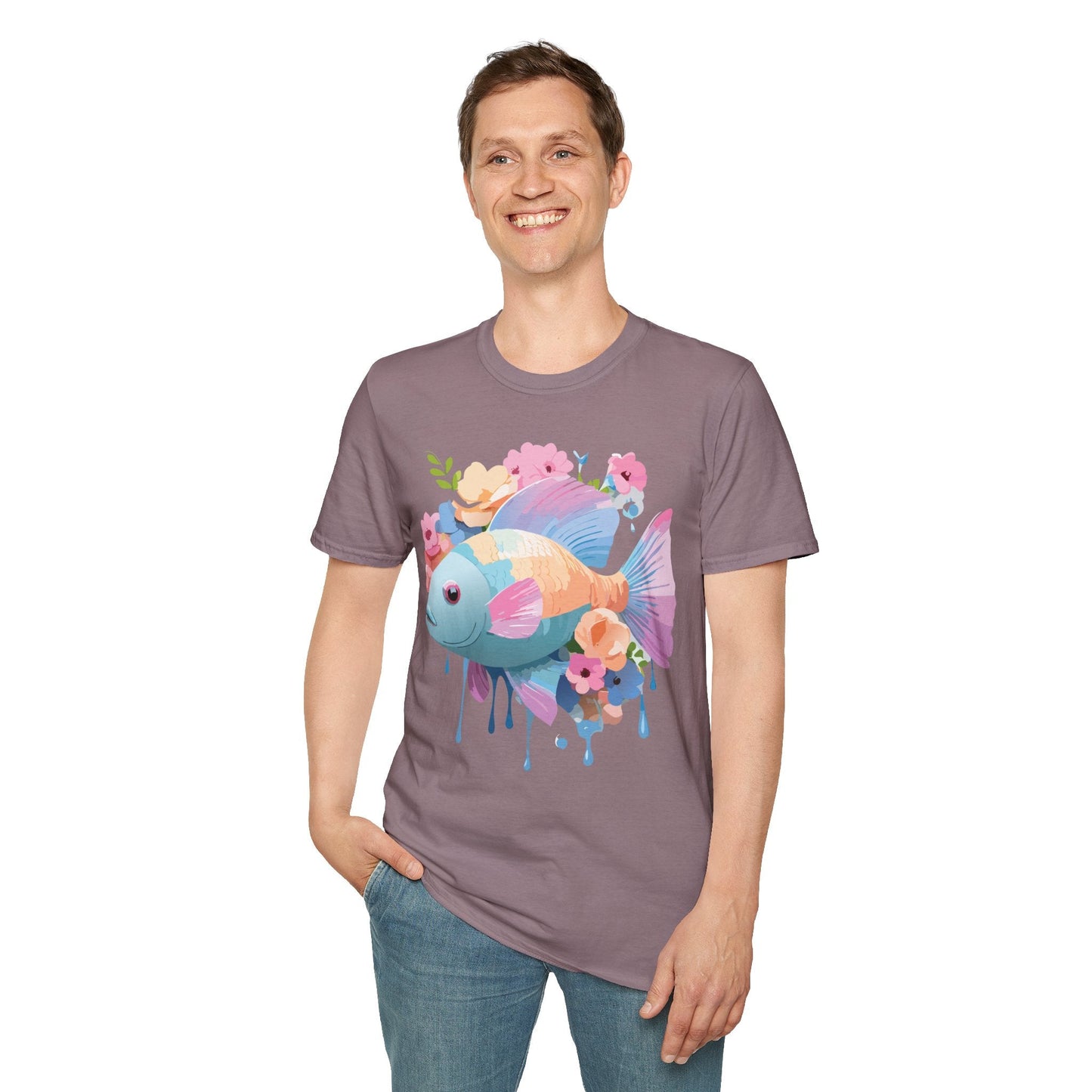 Fish Art Design Graphic Tee Unisex Short Sleeve T Shirt With Fish Artwork Premium Cotton